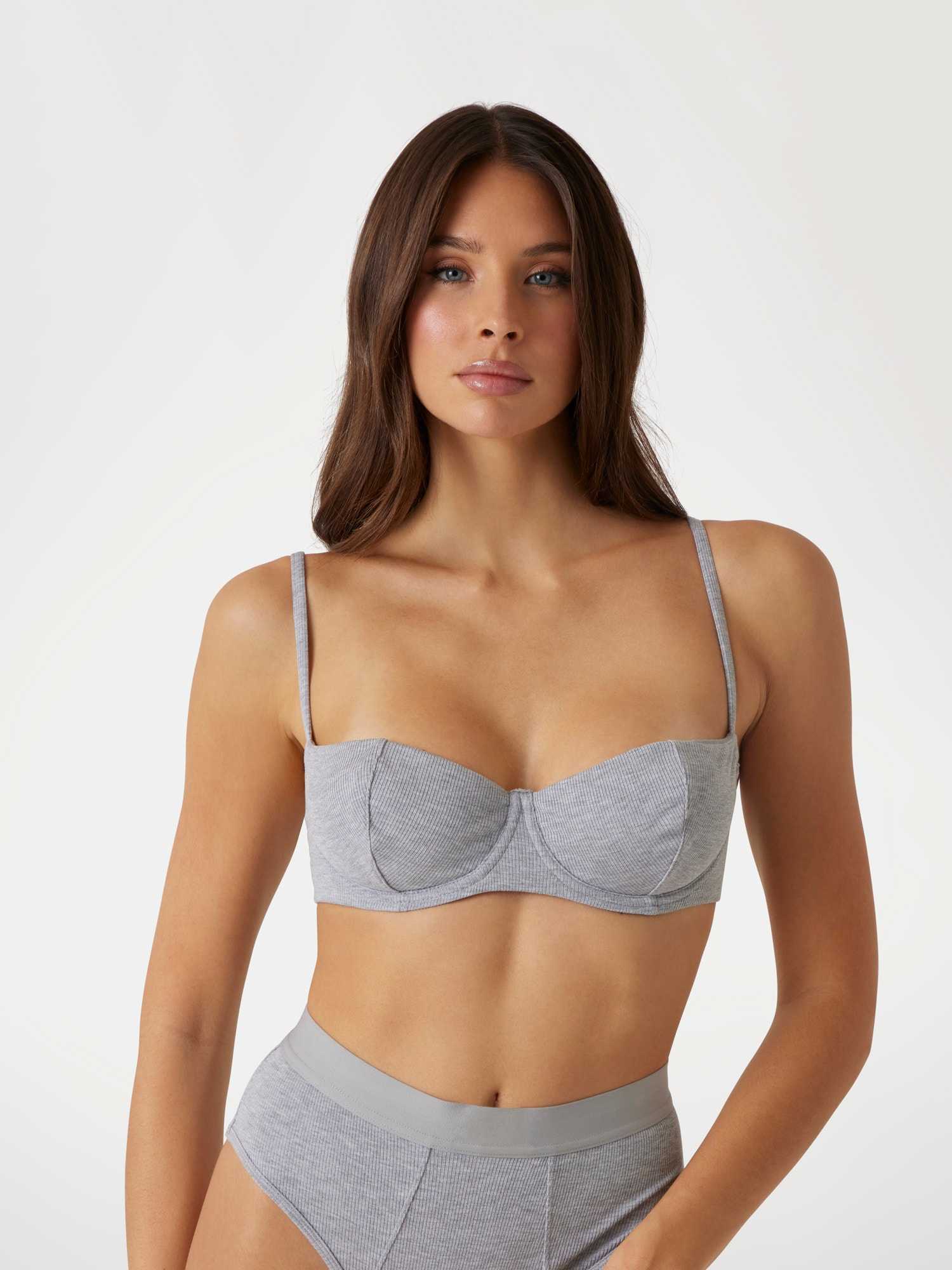 Guess Women Grey Solid Modal Padded Underwired Balconette Bra