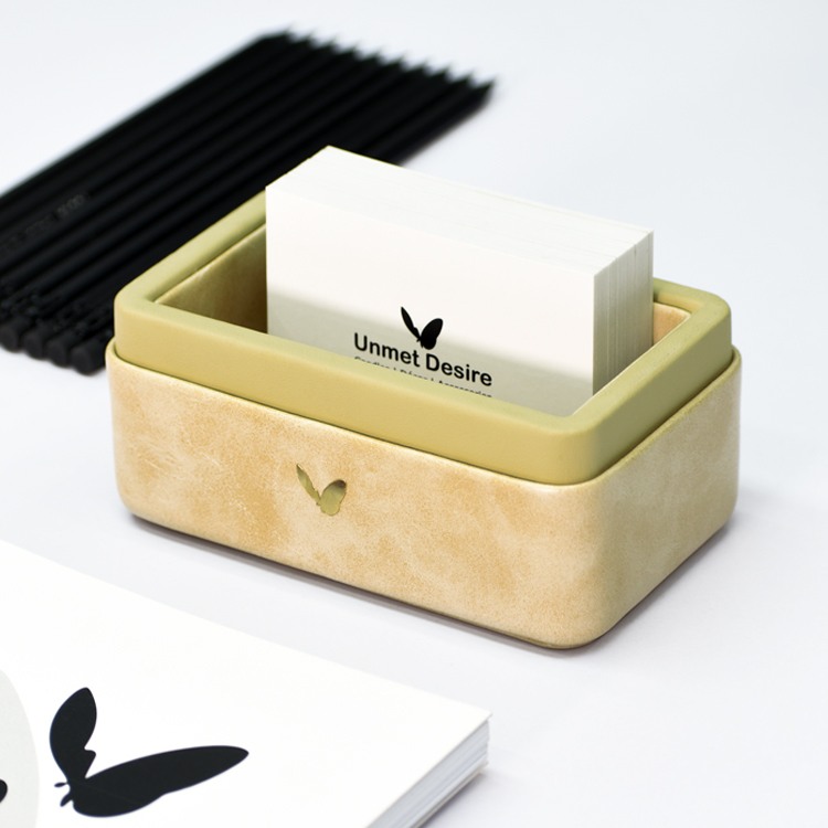 Visiting Card Holder for Desk | Faux Leather | Rectangular | Moderno | Cream