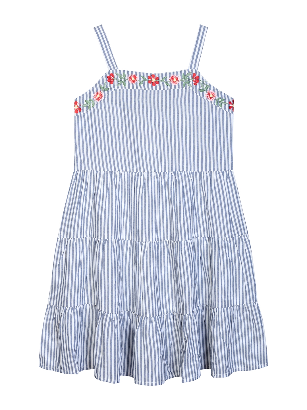 Budding Bees | Budding Bees Girls Blue Striped Embroidered A-Line Dress 0