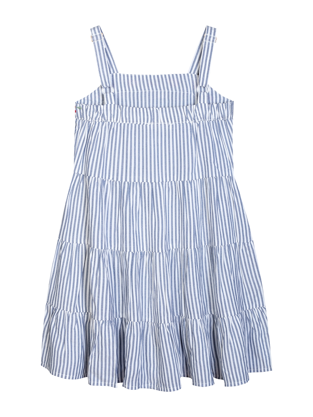 Budding Bees | Budding Bees Girls Blue Striped Embroidered A-Line Dress 1