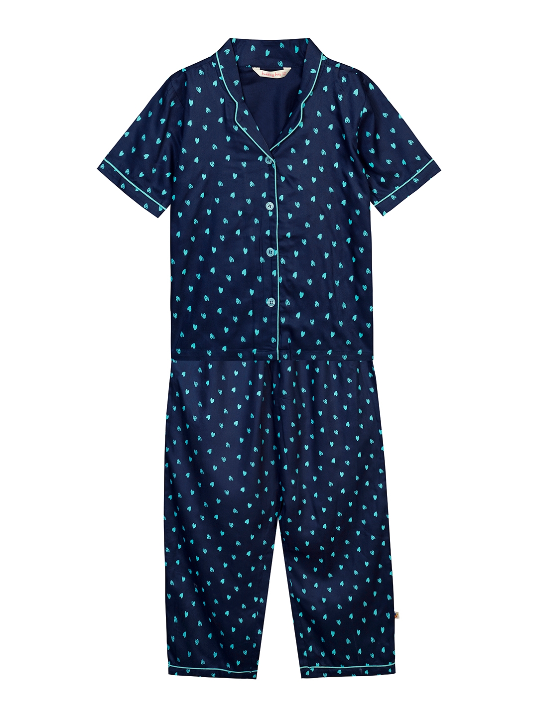 Budding Bees | Budding Bees Girls Blue Heart Printed Nightsuit 0