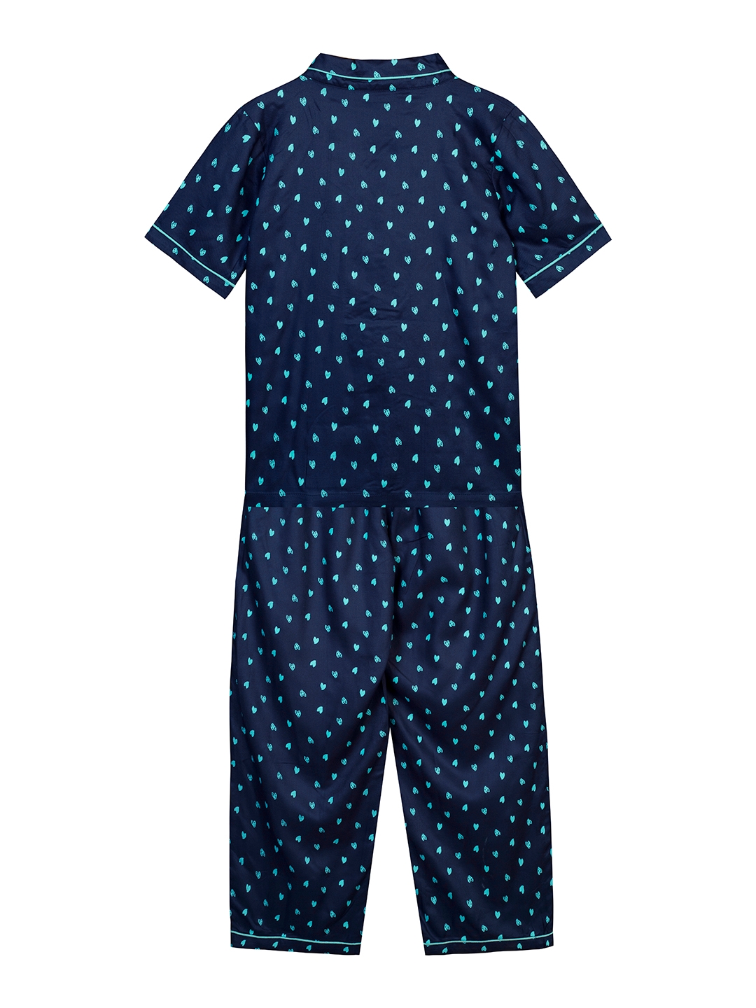 Budding Bees | Budding Bees Girls Blue Heart Printed Nightsuit 1