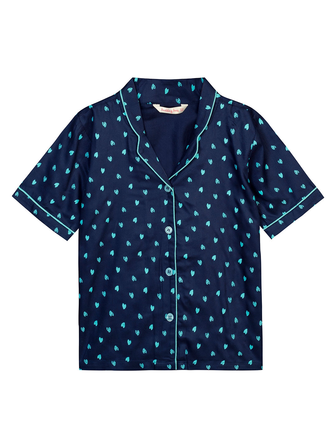 Budding Bees | Budding Bees Girls Blue Heart Printed Nightsuit 3