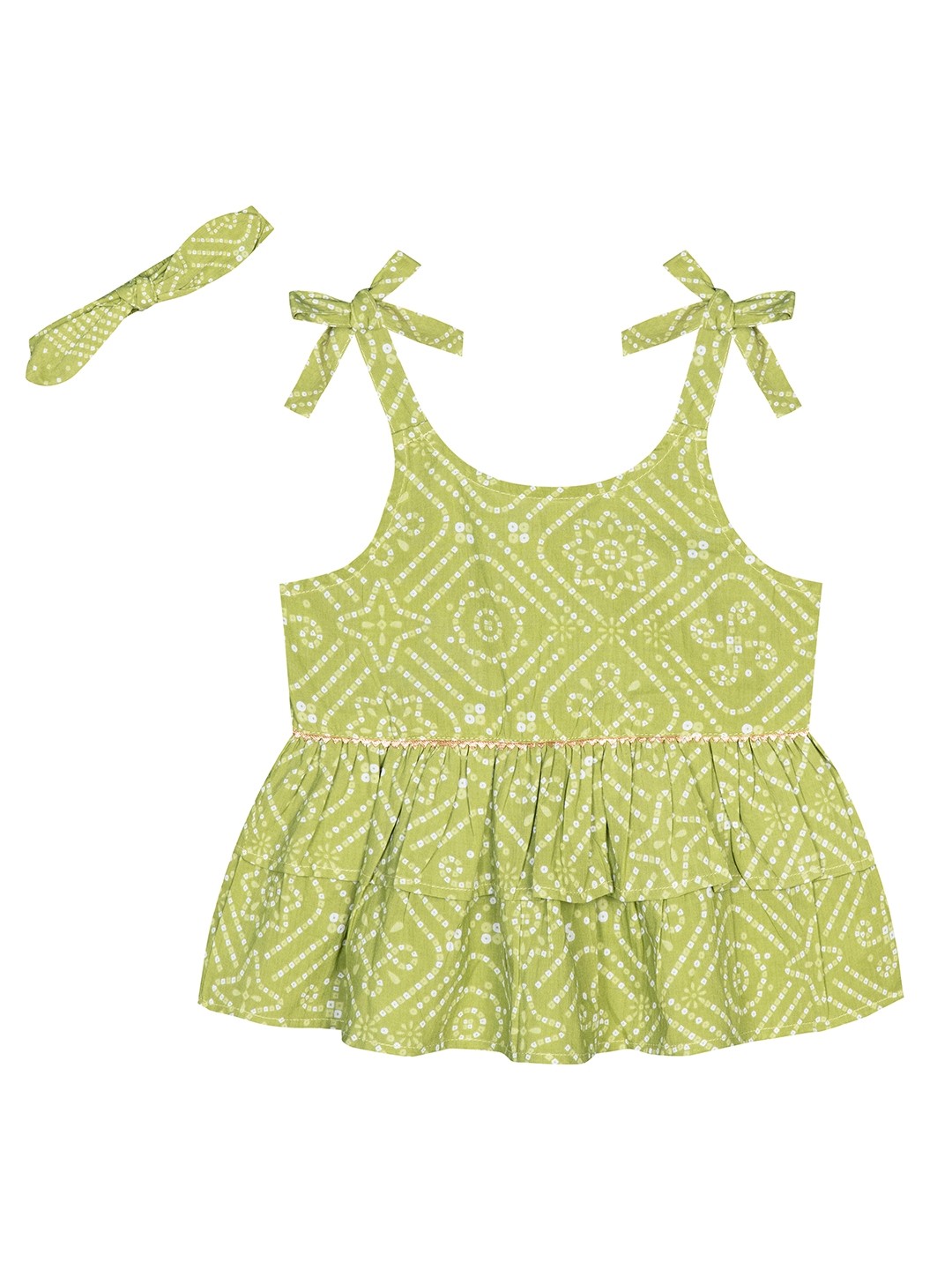 Budding Bees | Budding Bees Infants Cotton Top-Pajama Set with Matching Hairband-Green 2