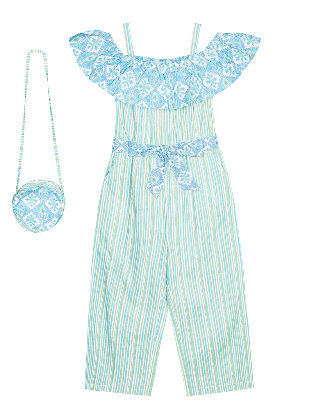 Budding Bees | Budding Bees Girls Blue Striped Dress With Matching Hand Bag 1