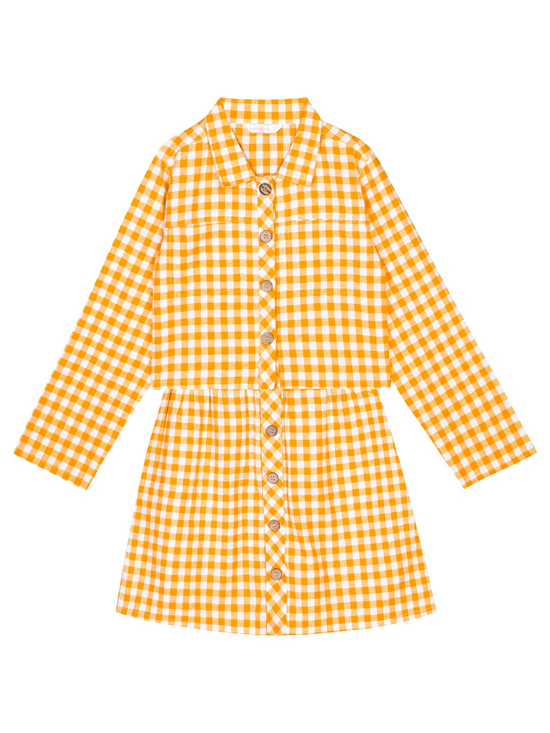 Budding Bees Girls Cotton Check Top-Skirt Set-Yellow