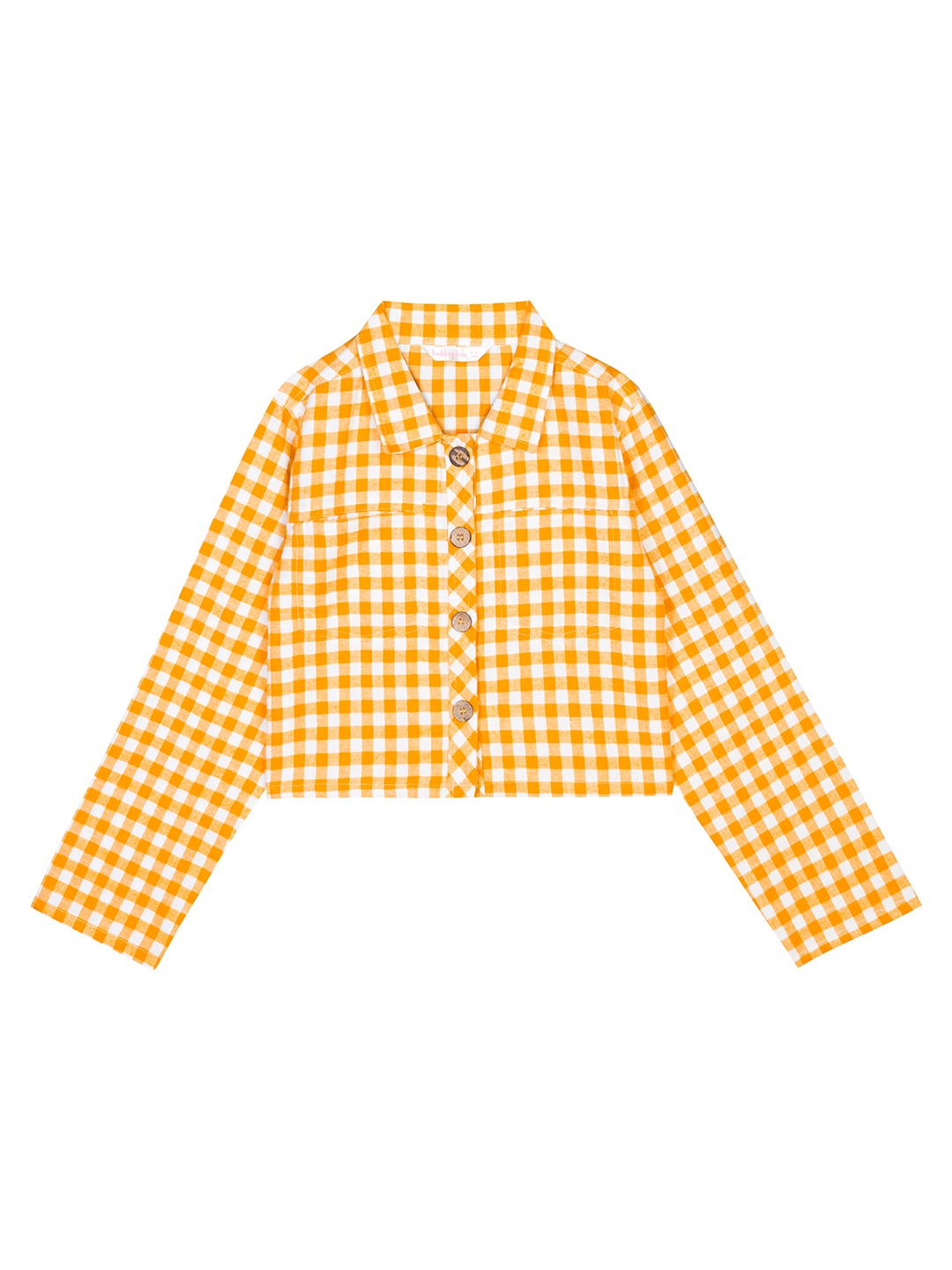 Budding Bees Girls Cotton Check Top-Skirt Set-Yellow