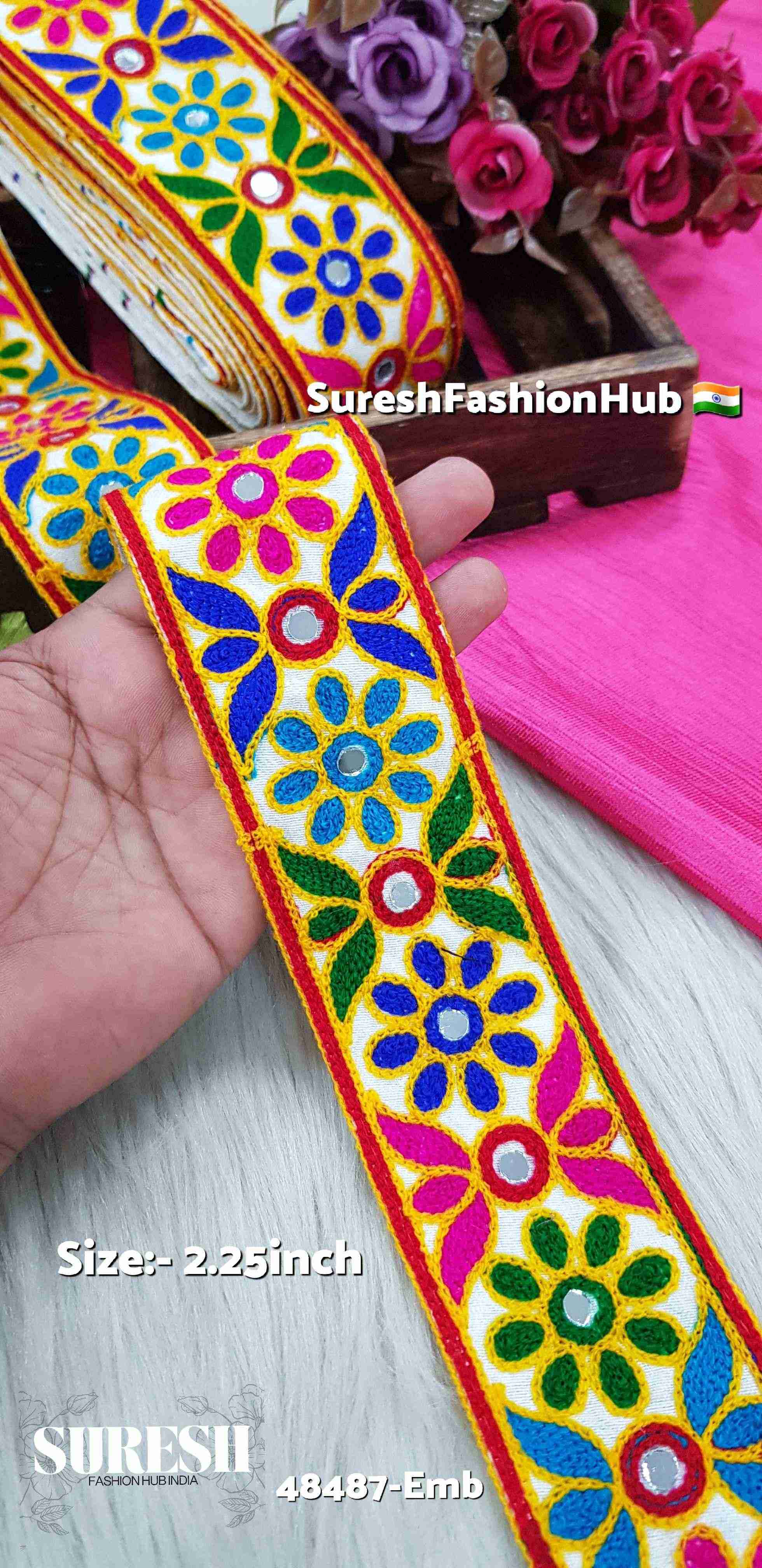 Festive Flora Navratri Border – Multi Color | 48487-Emb