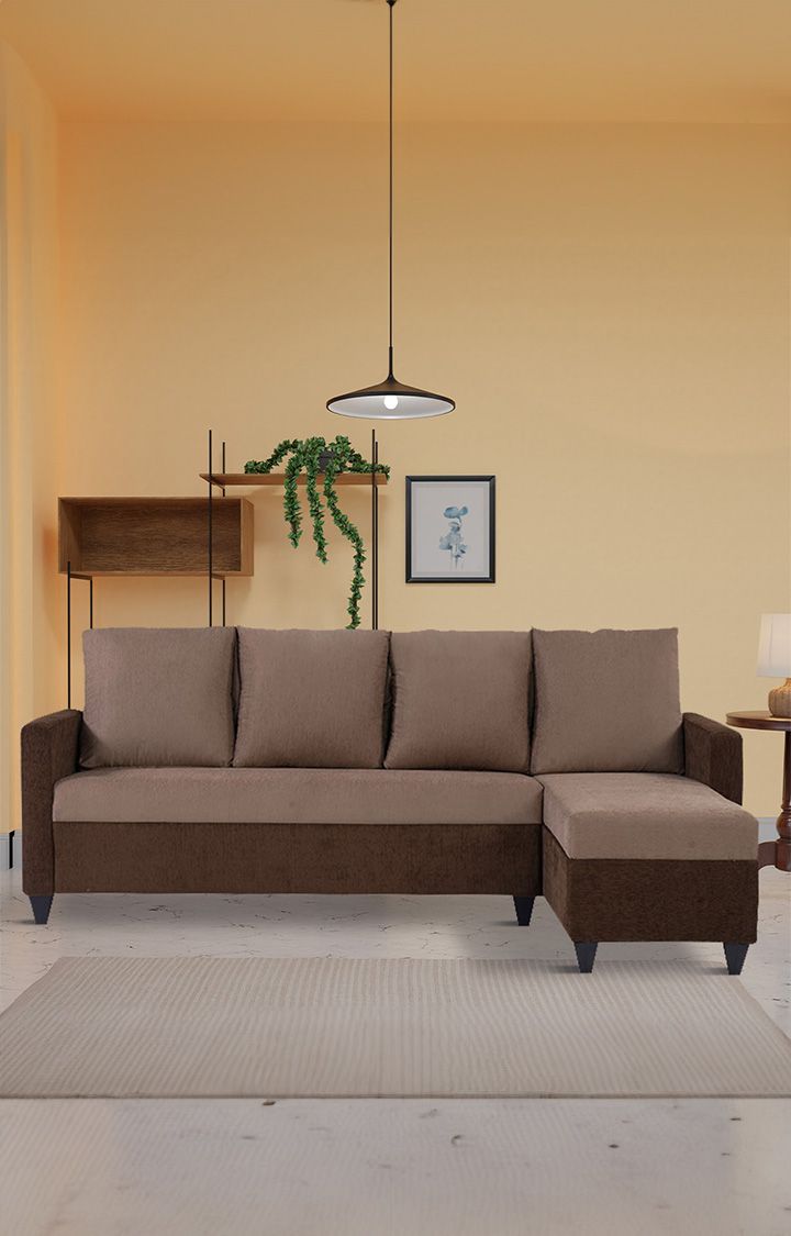 neudot Saya LHS Sectional Sofa for Living Room |6 Person Sofa| Premium Fabric with Cushioned Armrest | 12 Months Warranty| Solid Wood Frame| 6 Seater in Saya Duo Brown Color DIY(Do-It-Yourself)