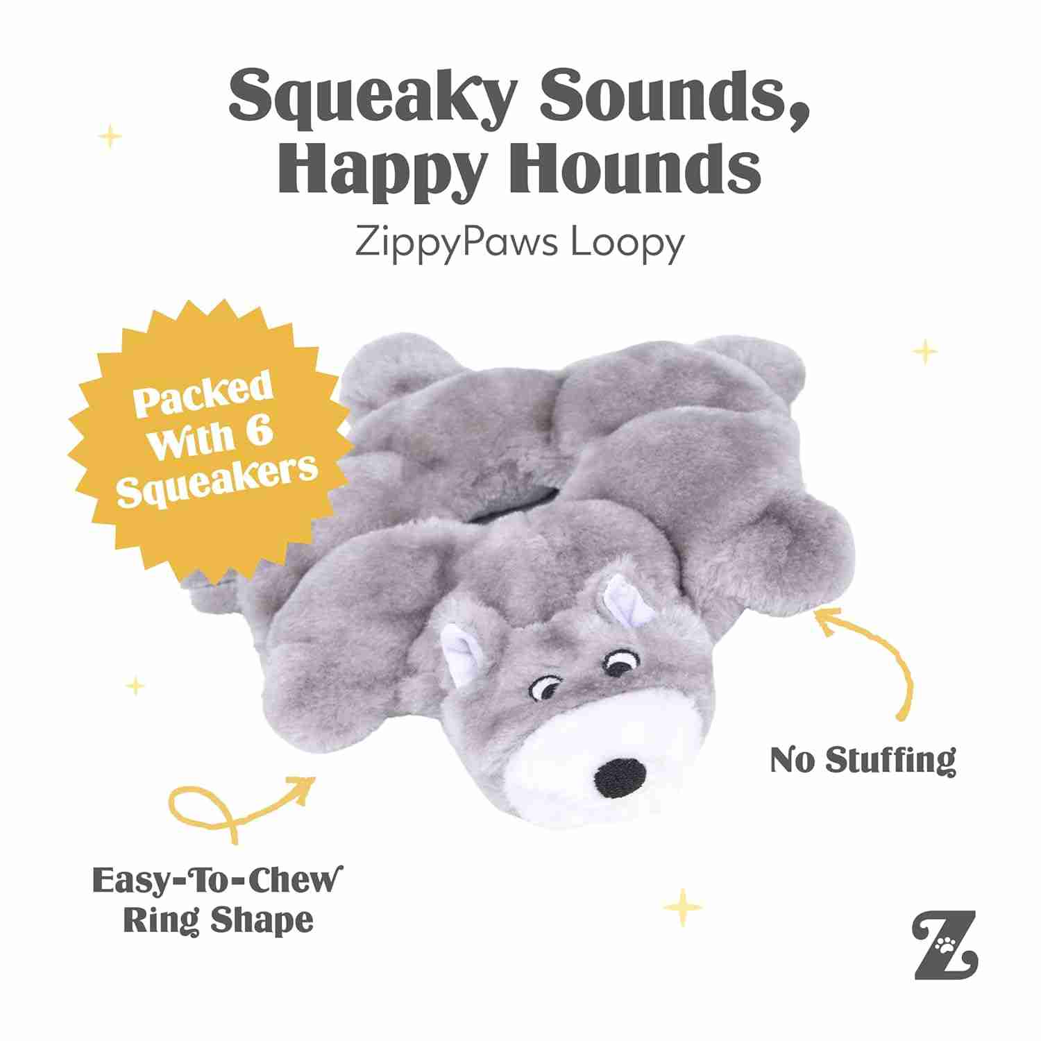 Zippy Paws Loopy Wolf Plush Toy for Dogs