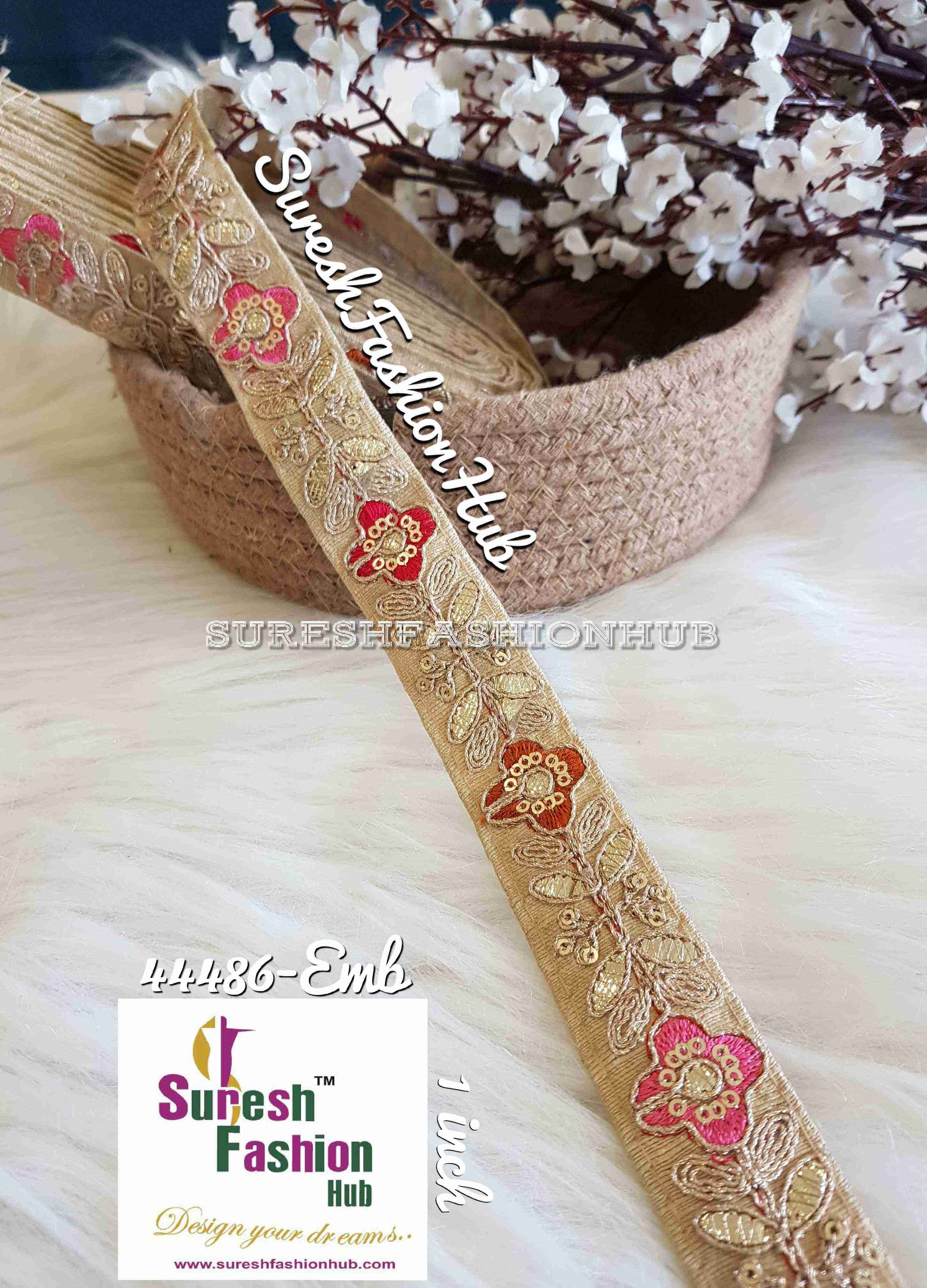 Chickoo Leaves And Flowers Gota Patti Trim