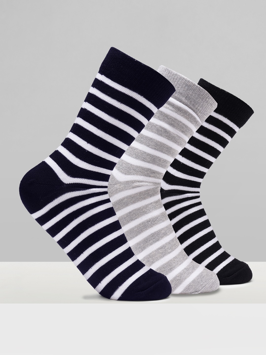 Multicoloured Striped Crew Length Socks - Pack of 3