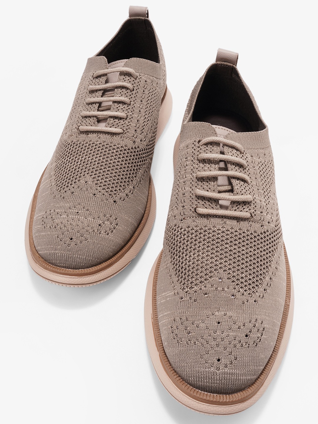 Beige Knit Oxford Casual Shoes
