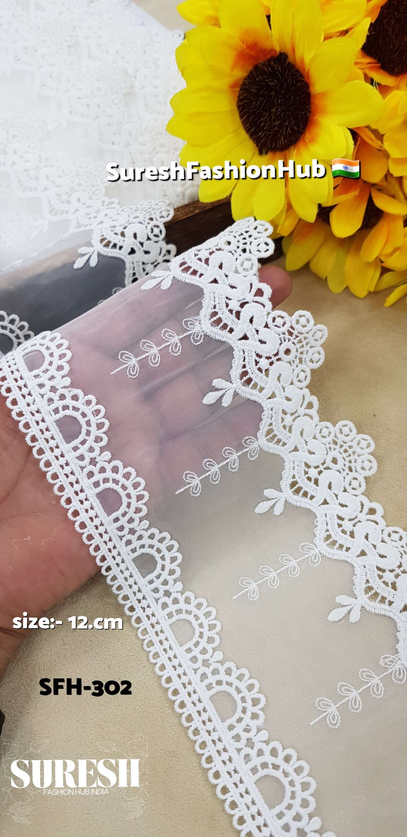 Celestial Petal Dual Scallop Lace – White SFH-302
