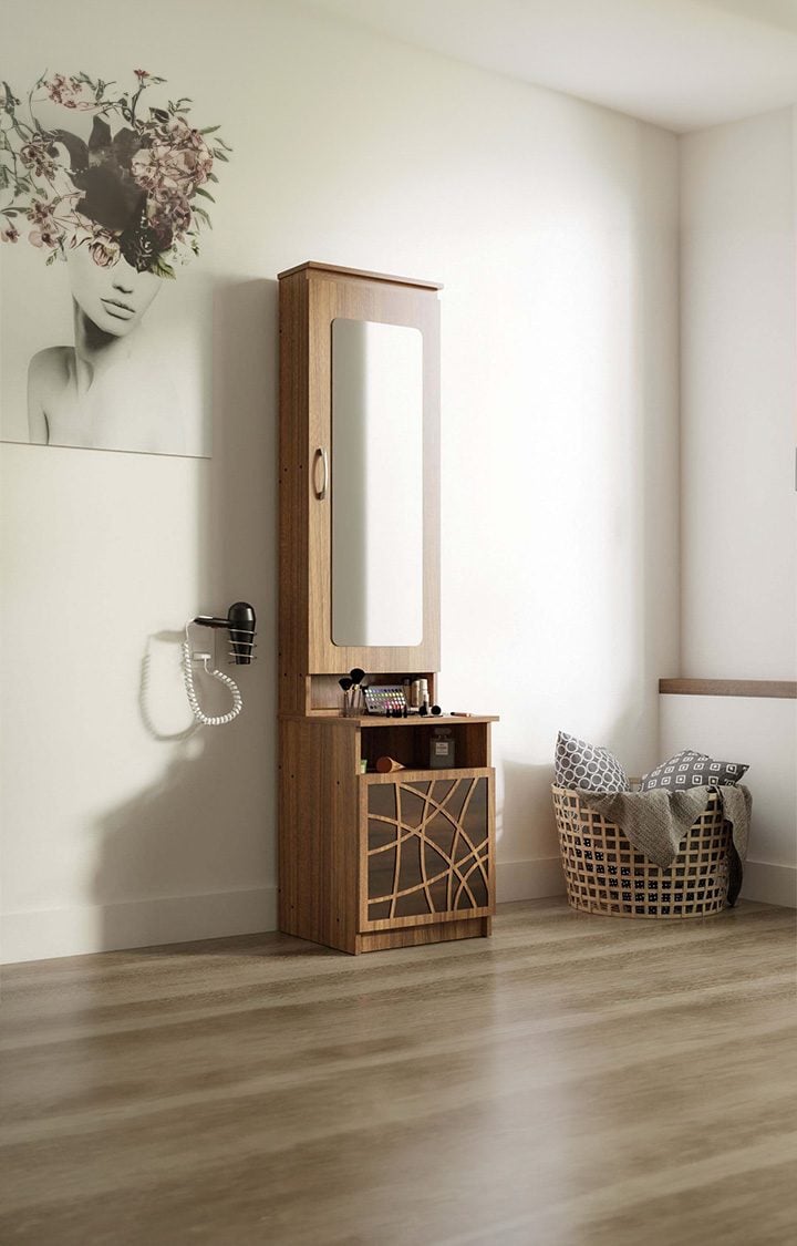 neudot Paris Wooden Dressing Table with Mirror & Storage | Engineering Wood Dressing Table | Vanity Table with Mirror | Vanity Dressing Table for Bedroom, Living Room | 1-Year Warranty - Brown