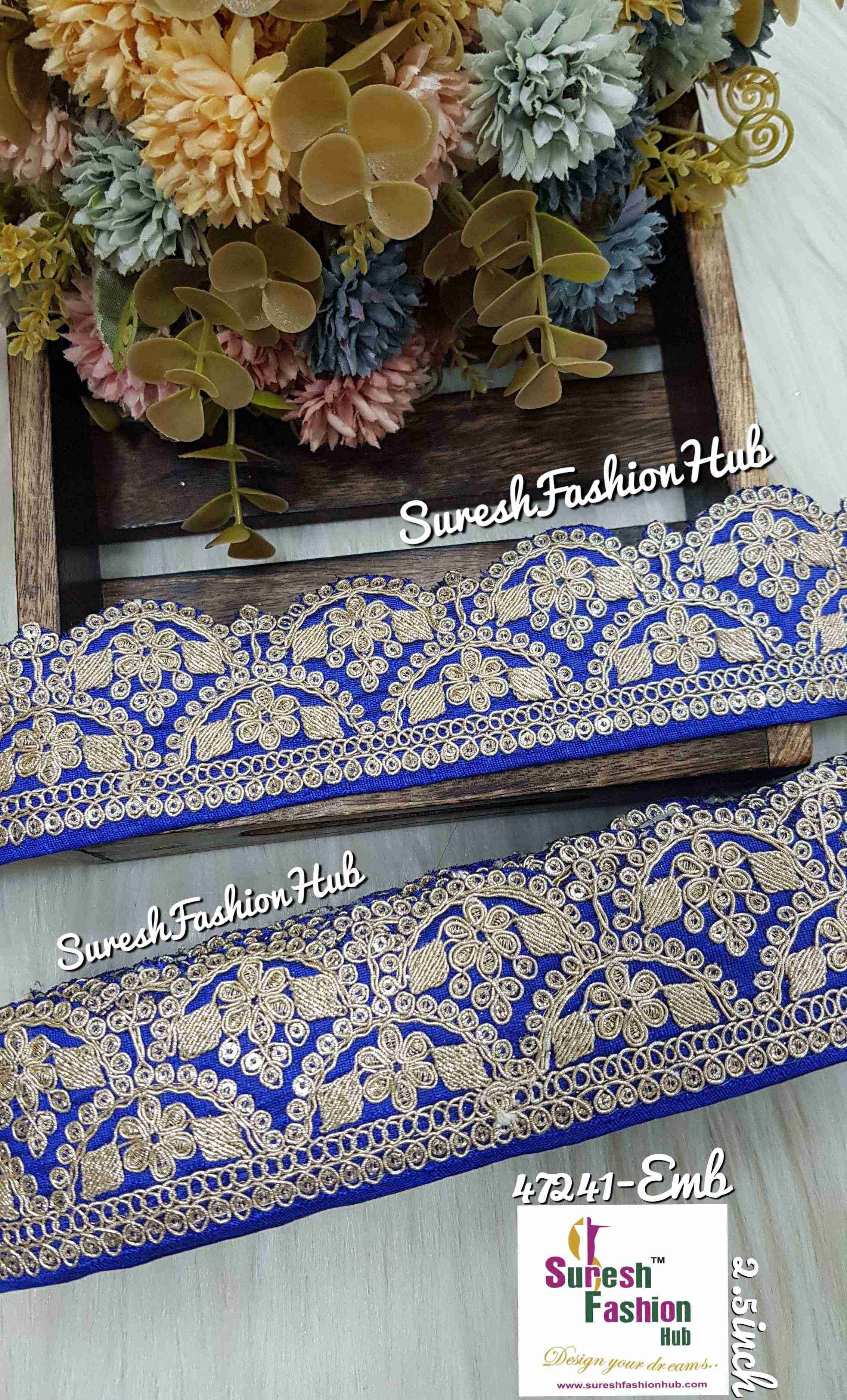 Royal Blue Pearl Dori Scalloped Cutwork Lace
