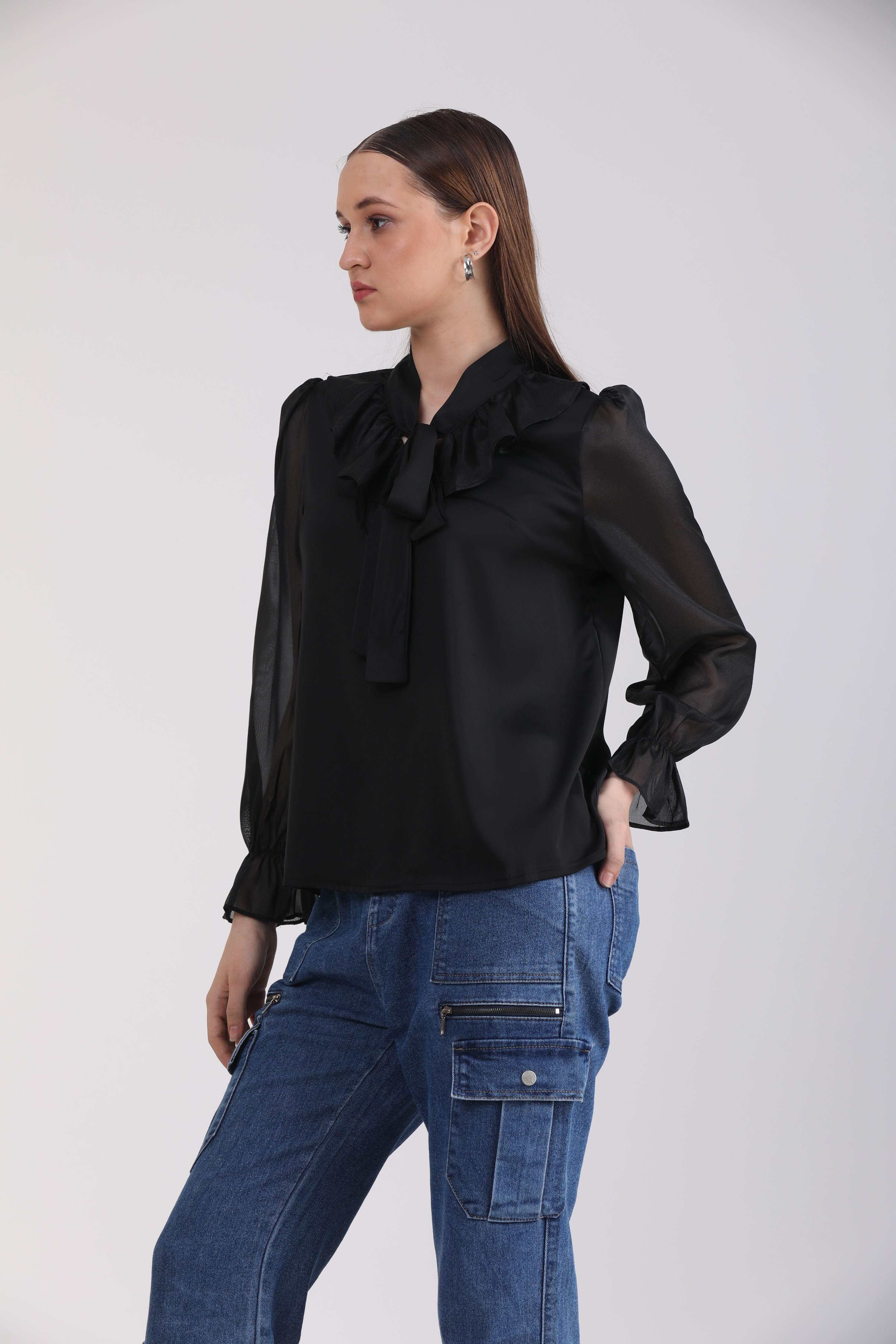 Albion Women Black Blouson Top