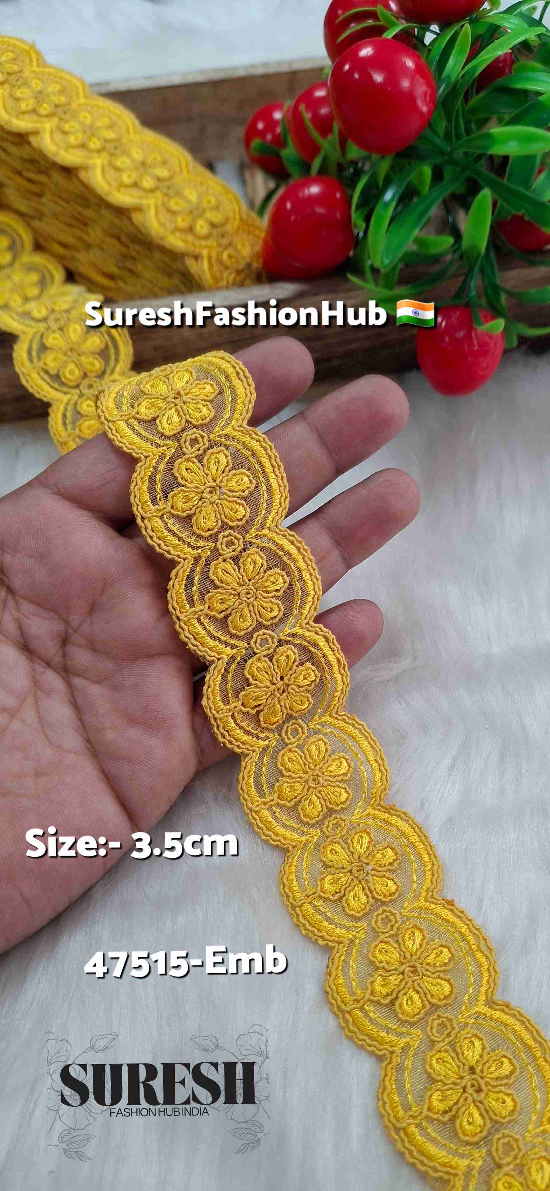Yellow Bloom Scallop Organza Lace