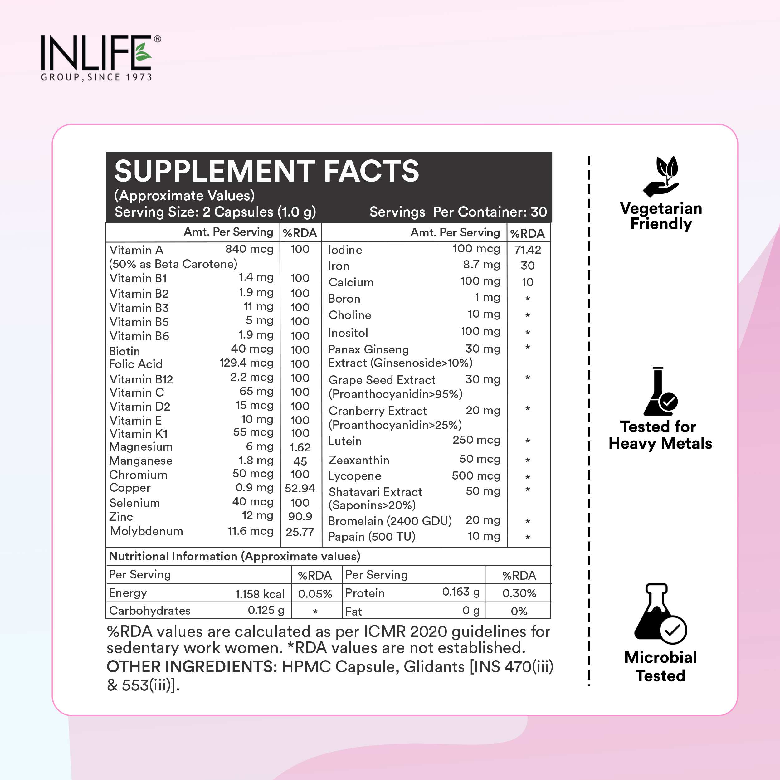 Inlife | Multivitamin for Women with Biotin, Vitamin D, Calcium, & Minerals for Energy, Hair, Skin, Nails, Bone | 60 Veg Capsules (Women)
