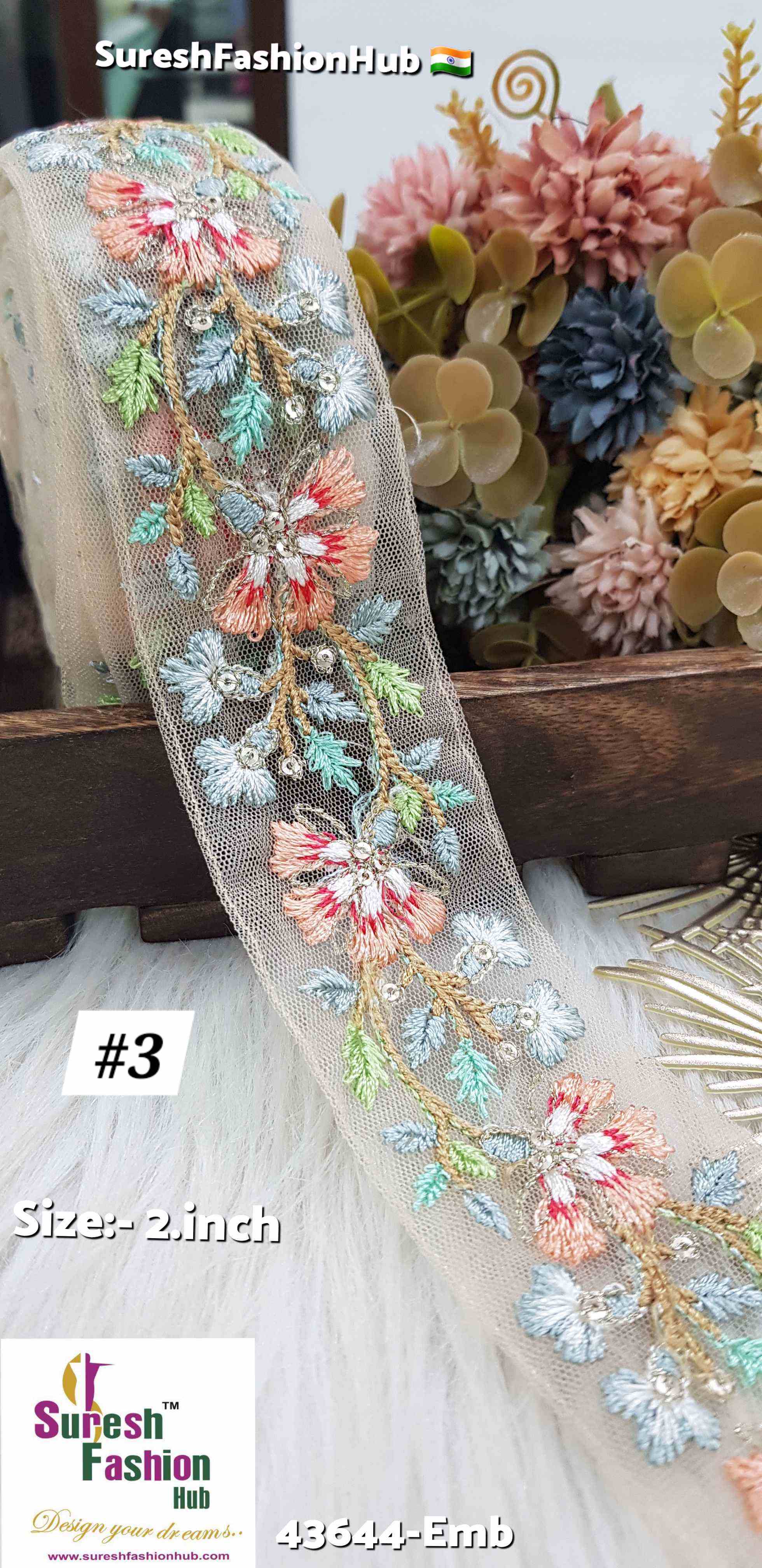 Multicolor Floral Embroidered Trim