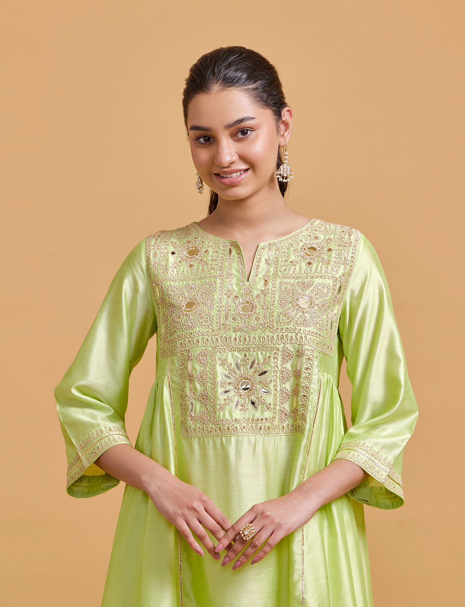 Zeenat Pista Gathered Kurta Set