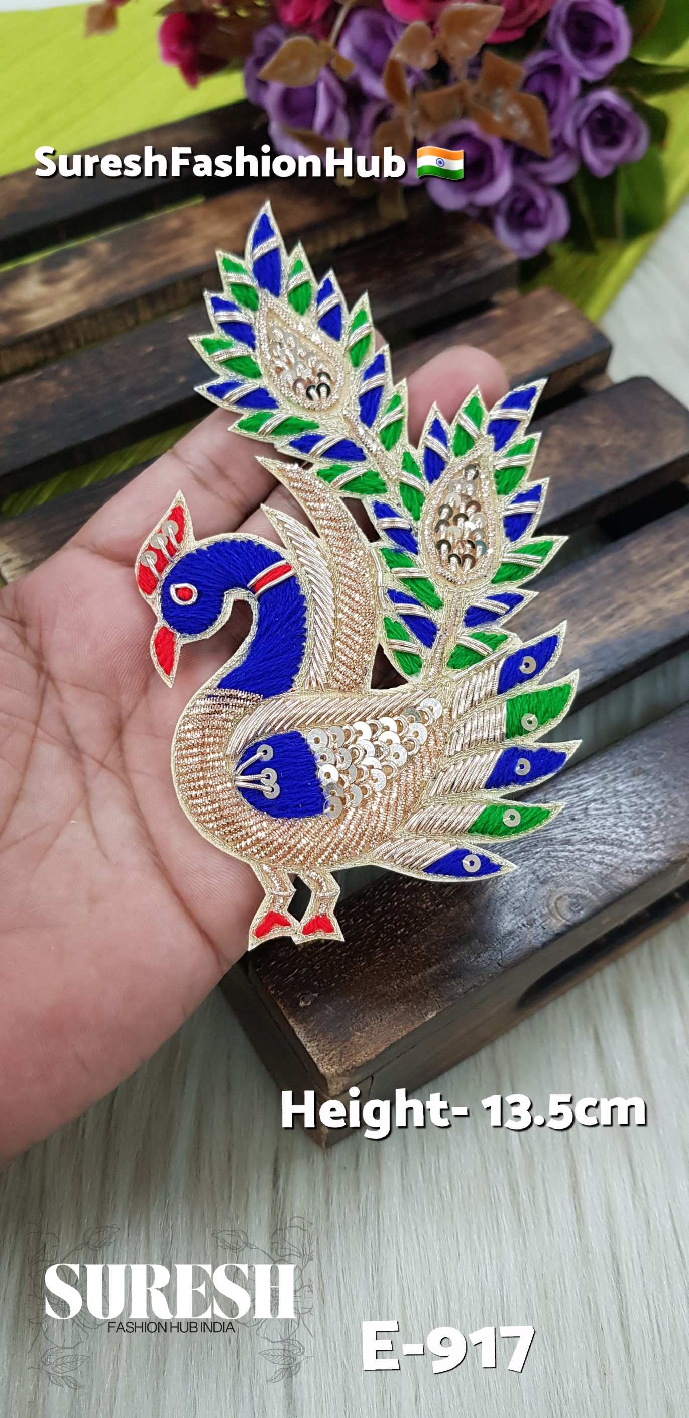 Handmade Peacock Patch – Left Side Facing – Design No. E-917