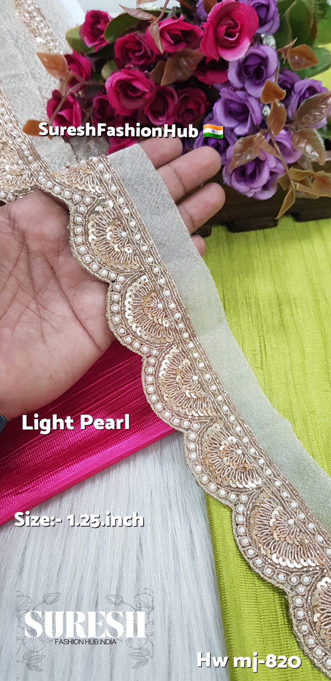 Mj-820 Light Pearl Handmade Zardosi Organza Lace