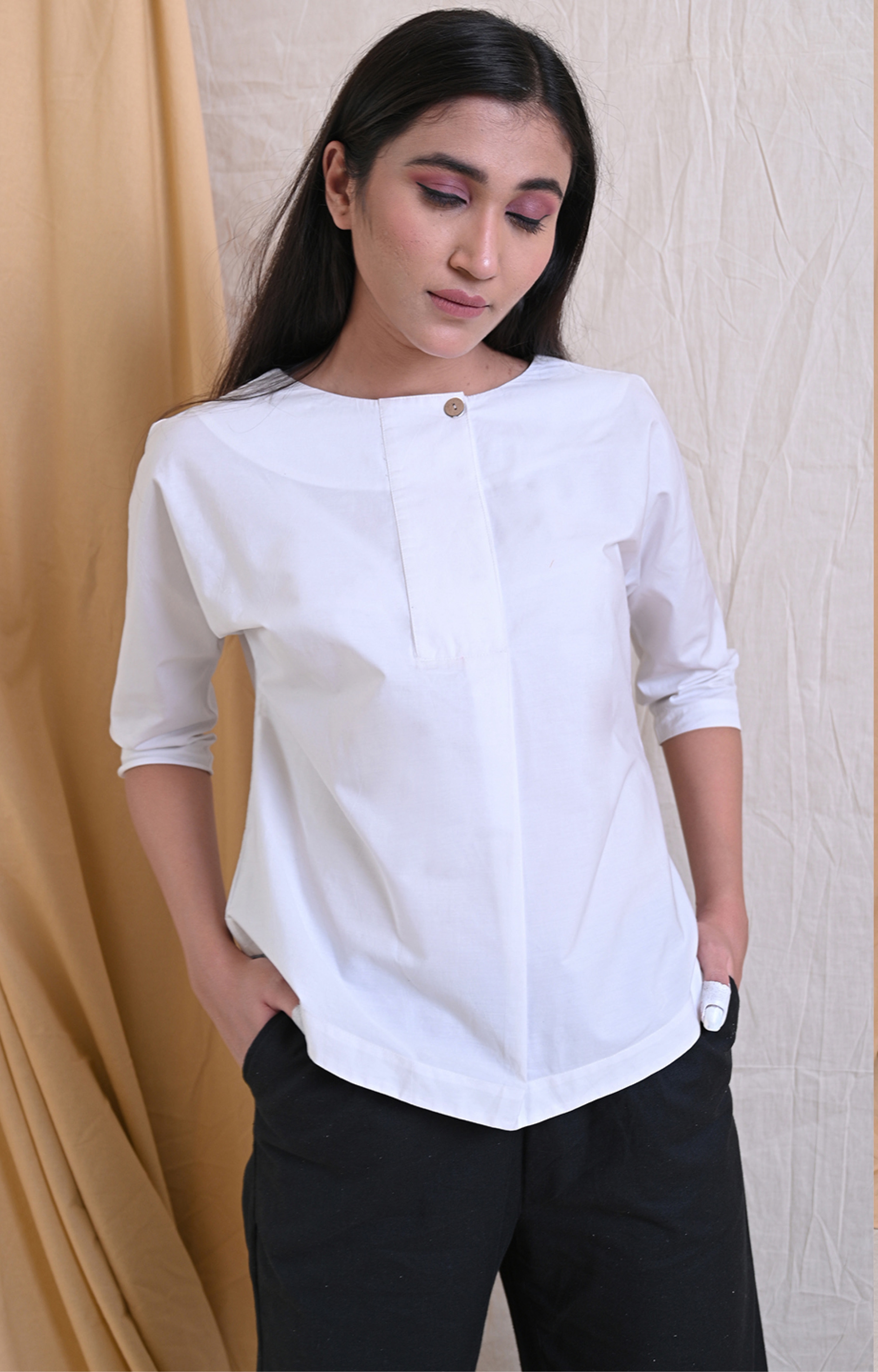 Essential Collarless Shirt - Optical White