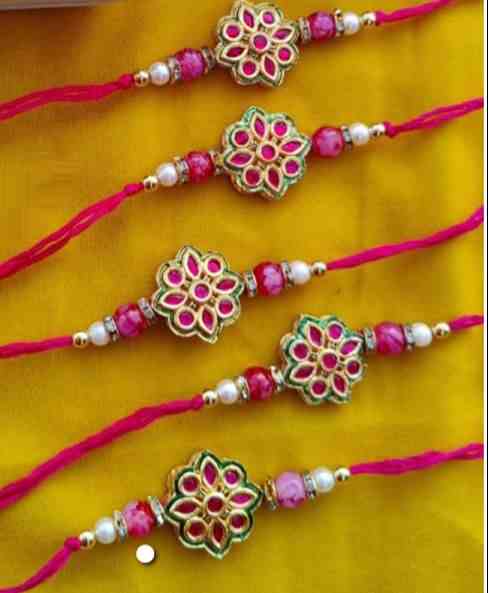 Jadau rakhi in pink jadau