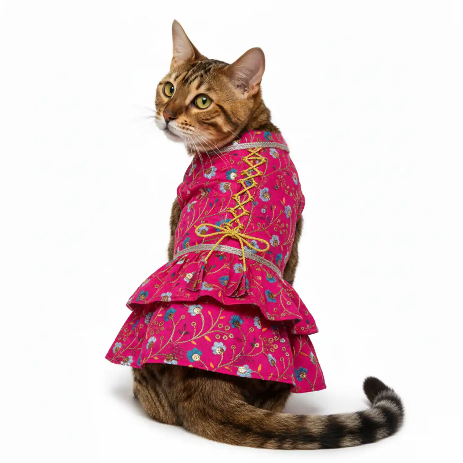 PawsIndia Traditional Rose Pink Princess Dress for Cats