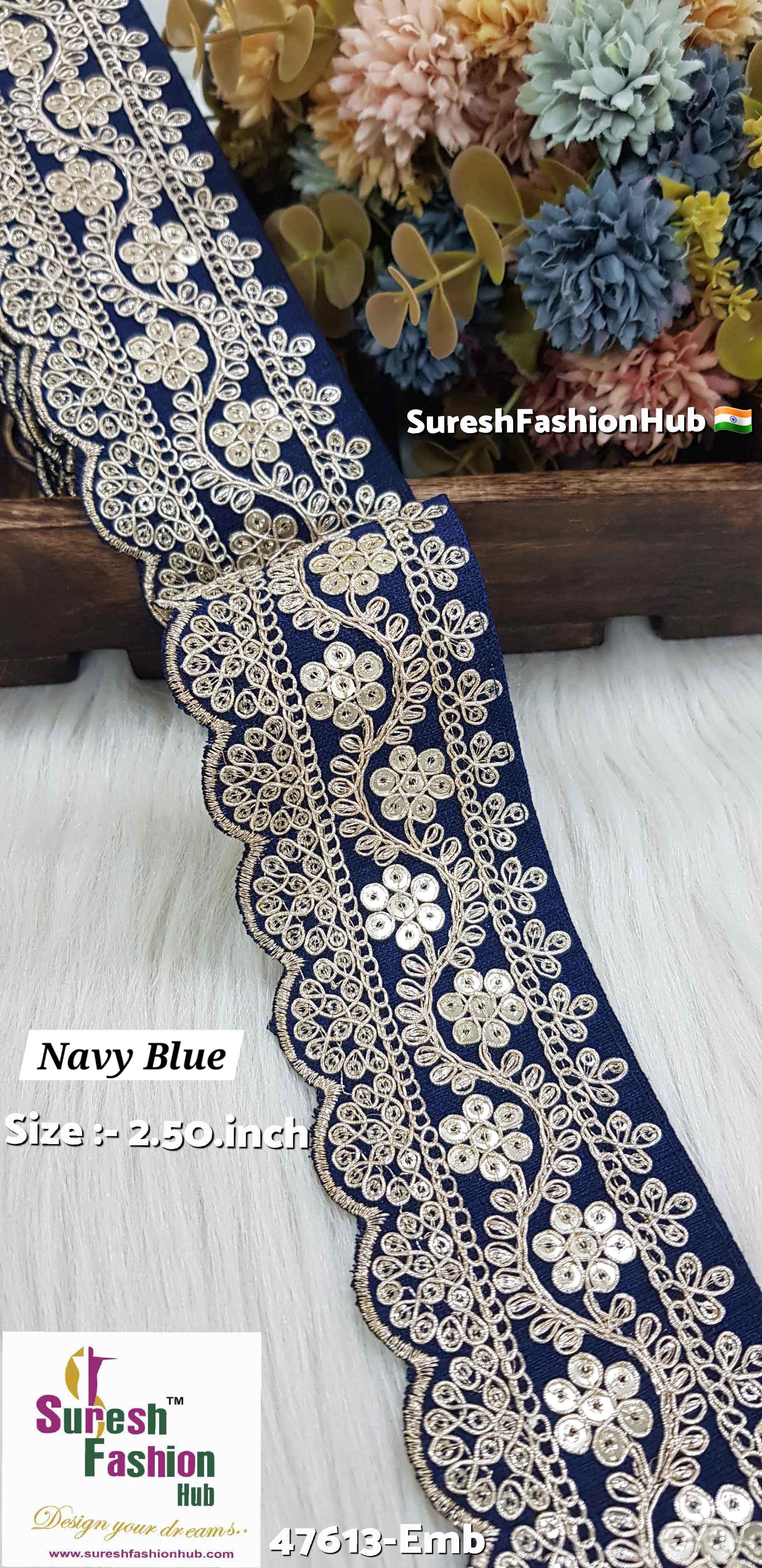  Floral Navy Blue Fabric Based Embroidery