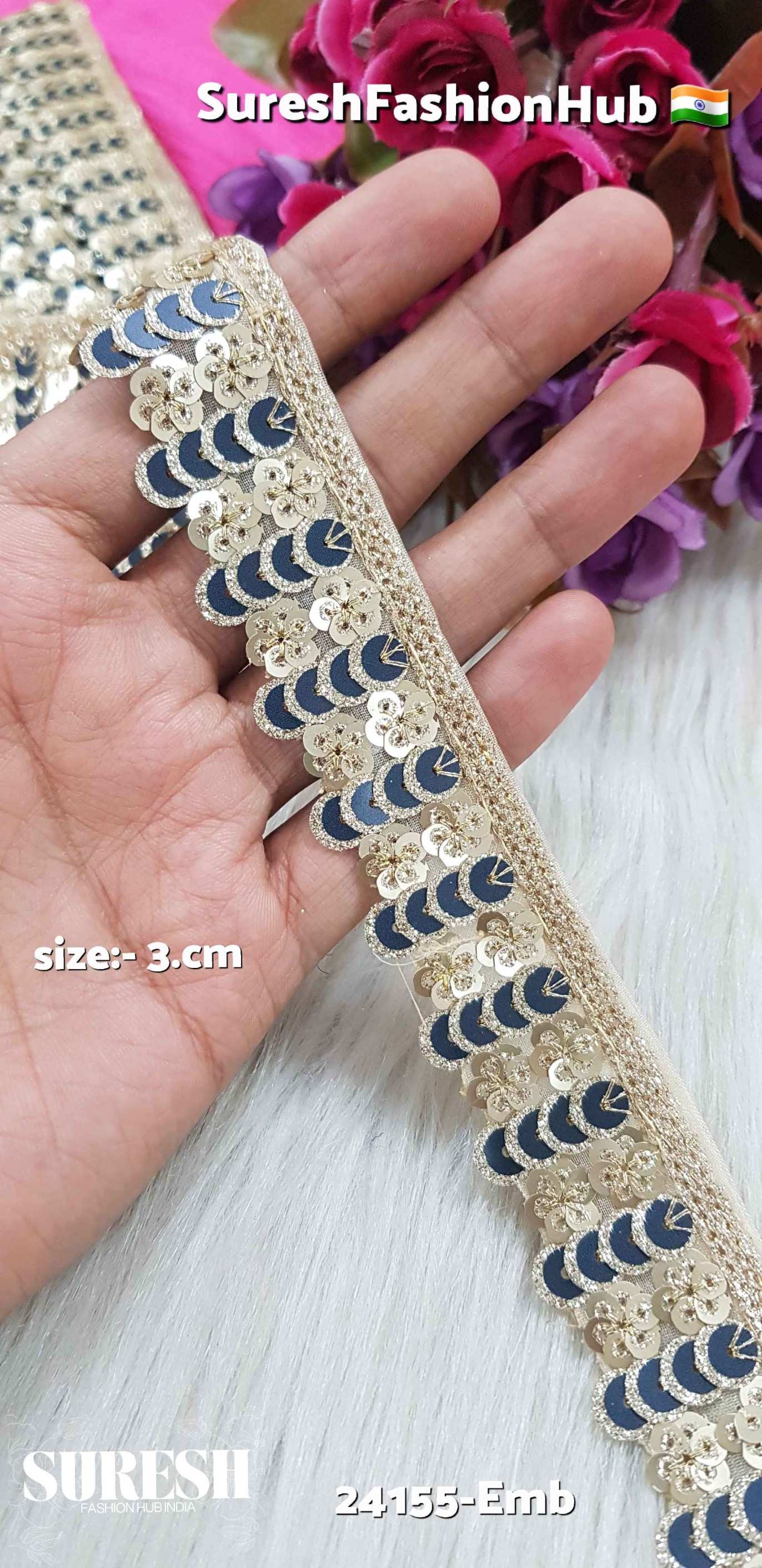 Navy Shine Multi-Sequence Floral Organza Lace