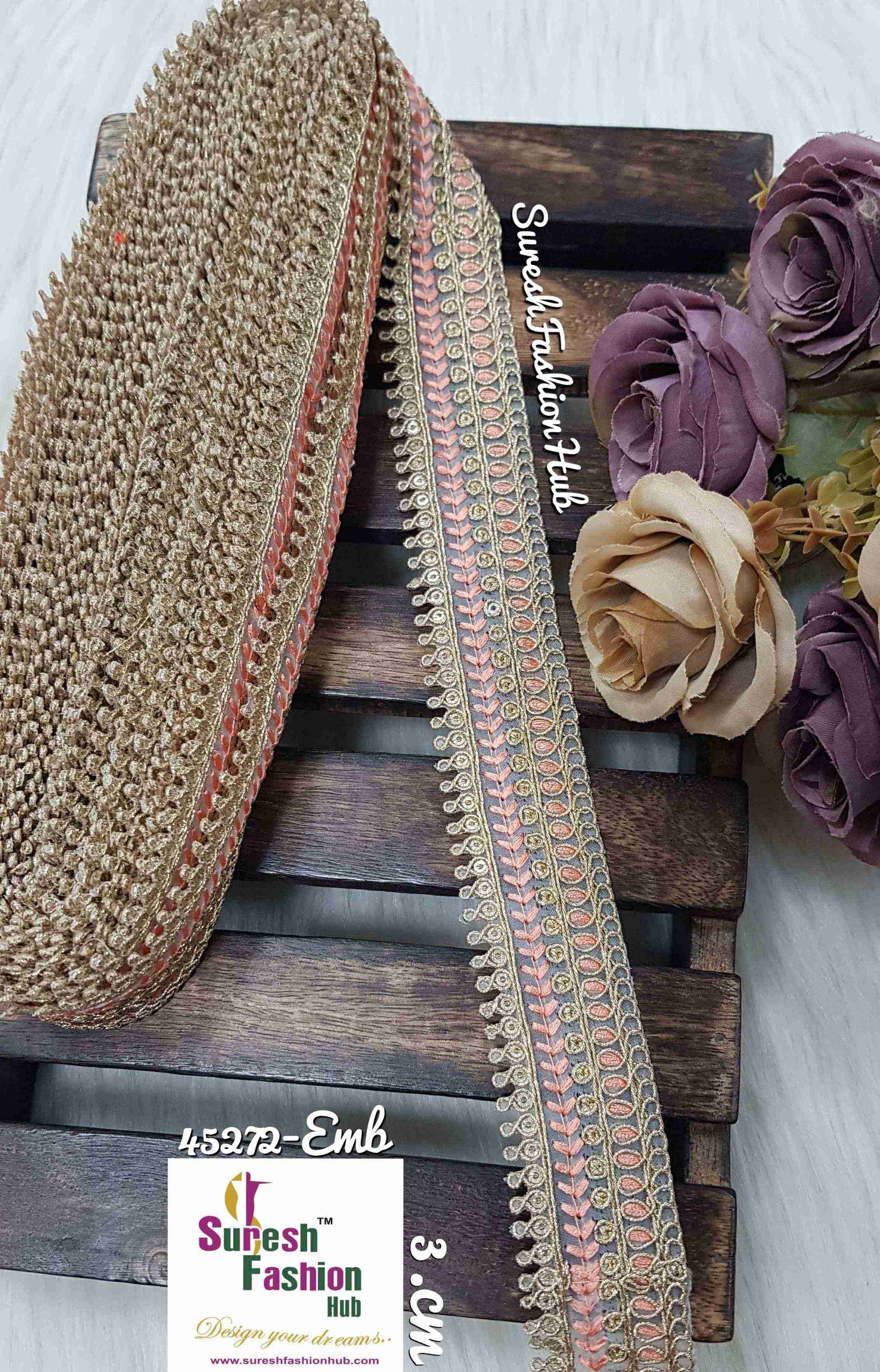 Peach Gilded Grace Zari Ribbon