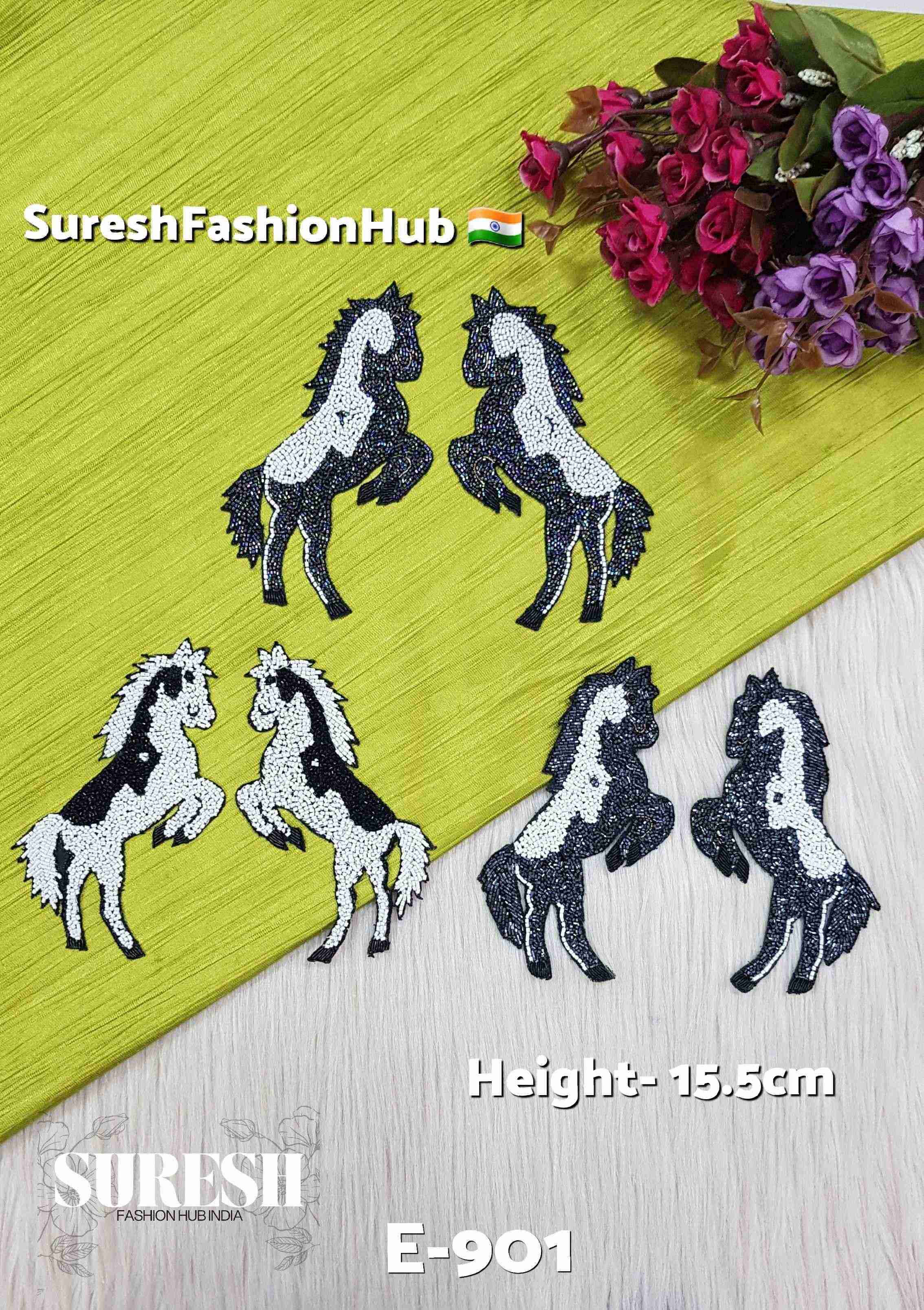 E-901 – Rainbow Grey & White Jumping Horse Patch (Left Facing)