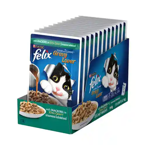 Purina Felix Gravy Lover Meaty Mackerel Chunks Wet Cat Food, 70g