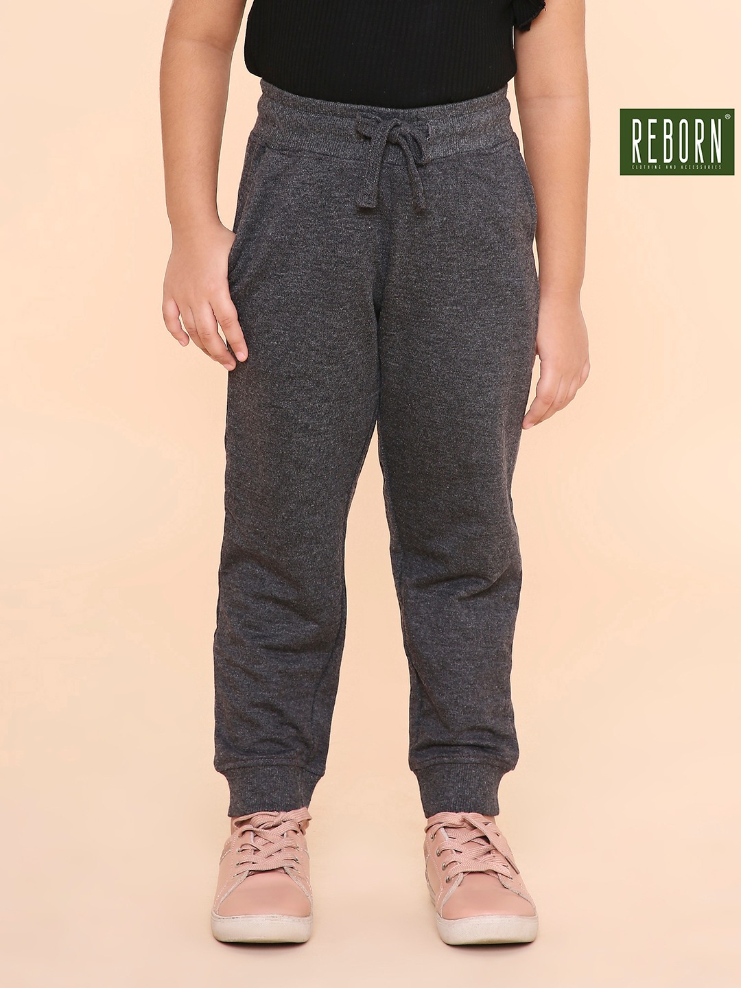 Girls Solid Sweatpant - Charcoal Melange
