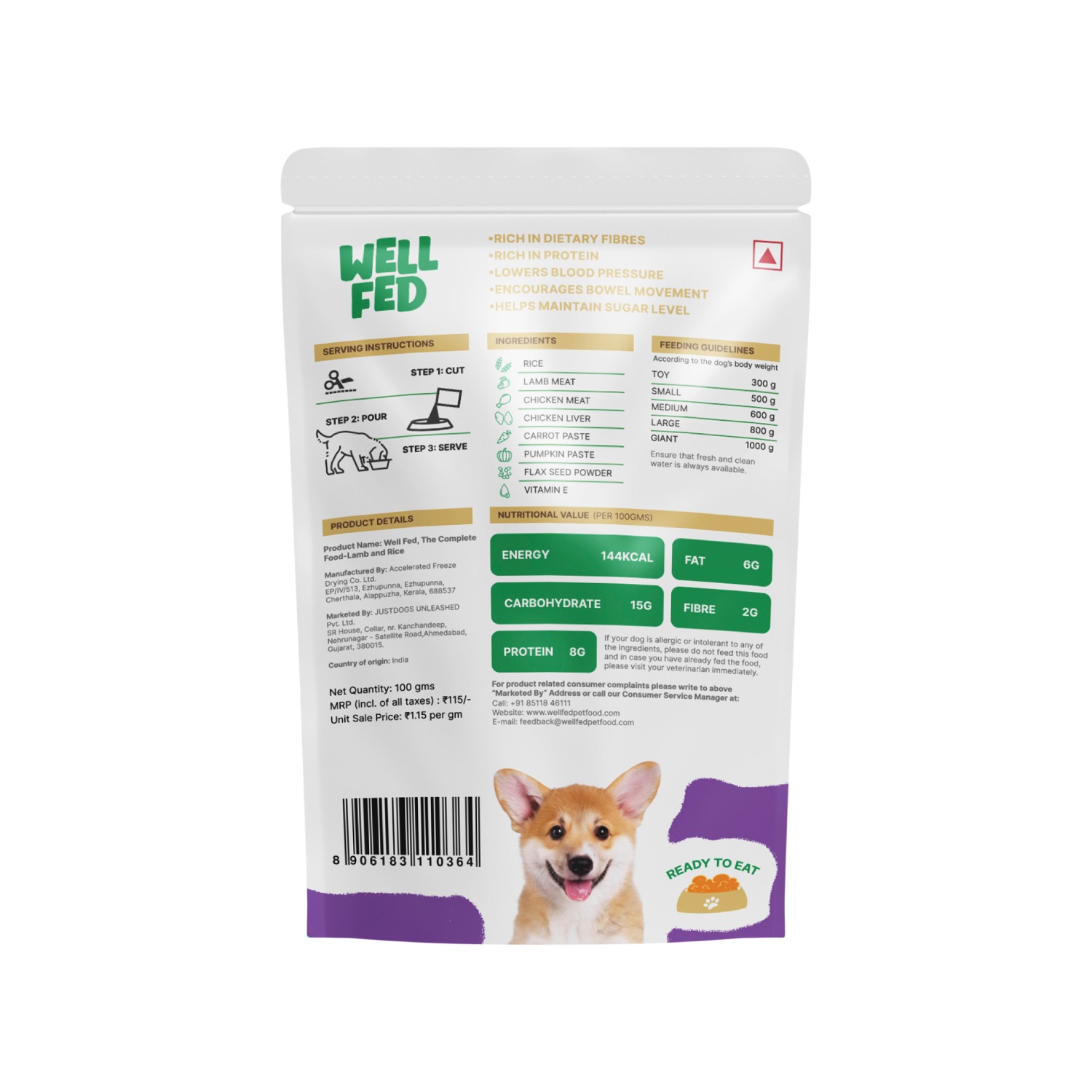 Well Fed Lamb & Rice Wet Dog Food 100 g