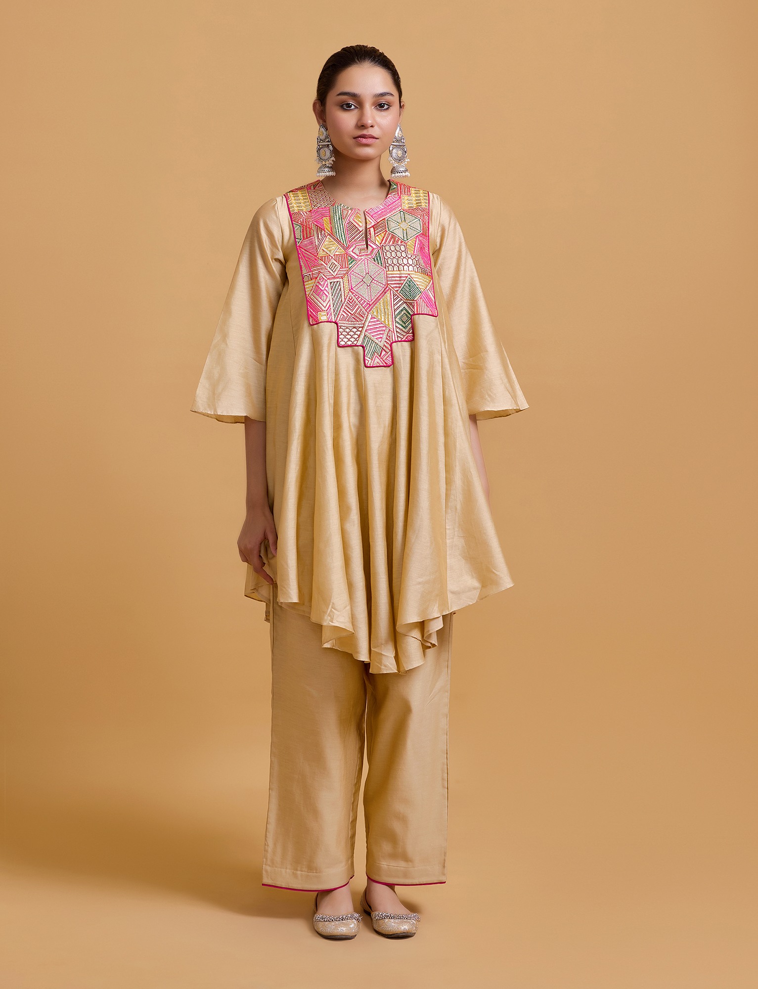 Mithai Beige Step Yoke Kurta Set