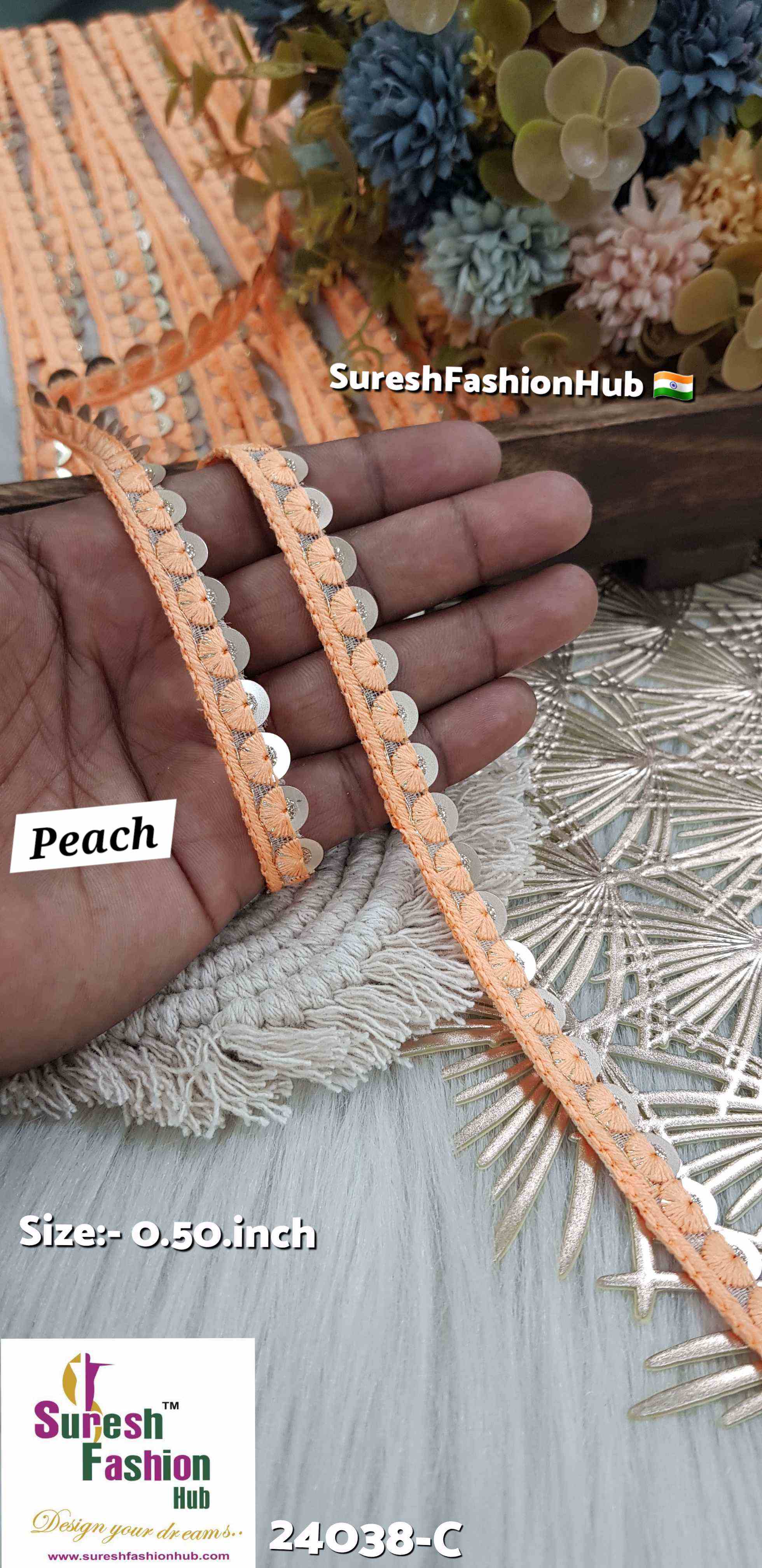 Peachy Peach Gleam Organza Trim
