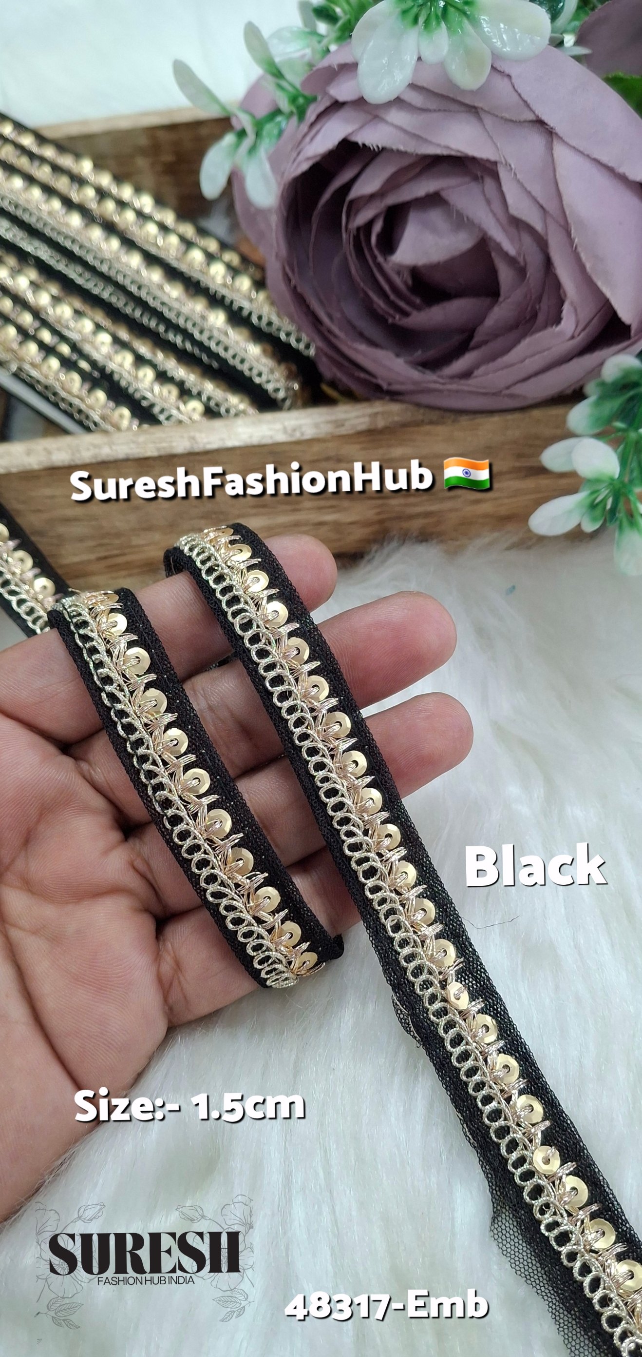 Black Pearl Dori Zari Embroidery Border Lace