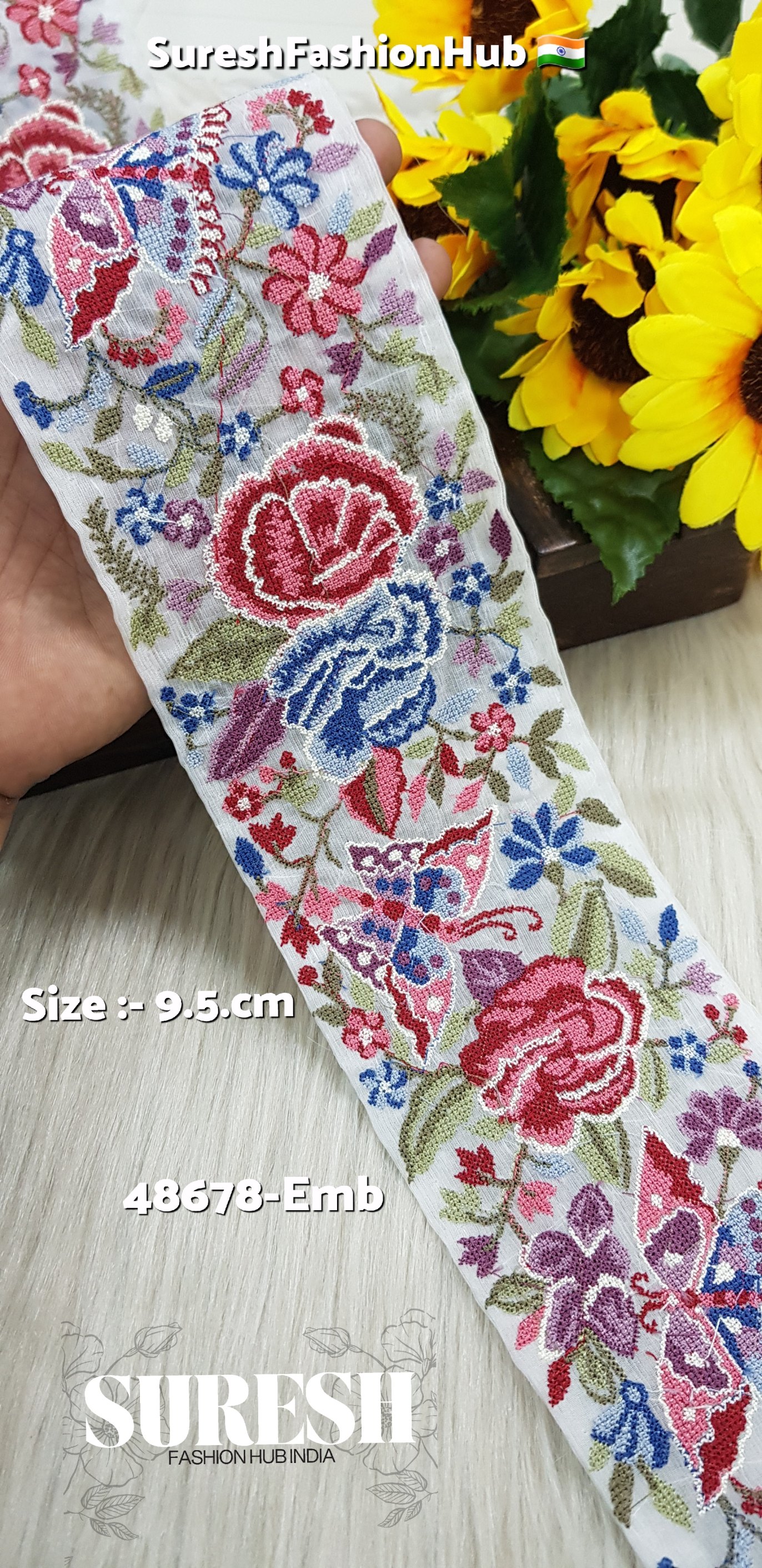 48678-Emb Color No 3 Cross Stitch Butterfly & Flower Border
