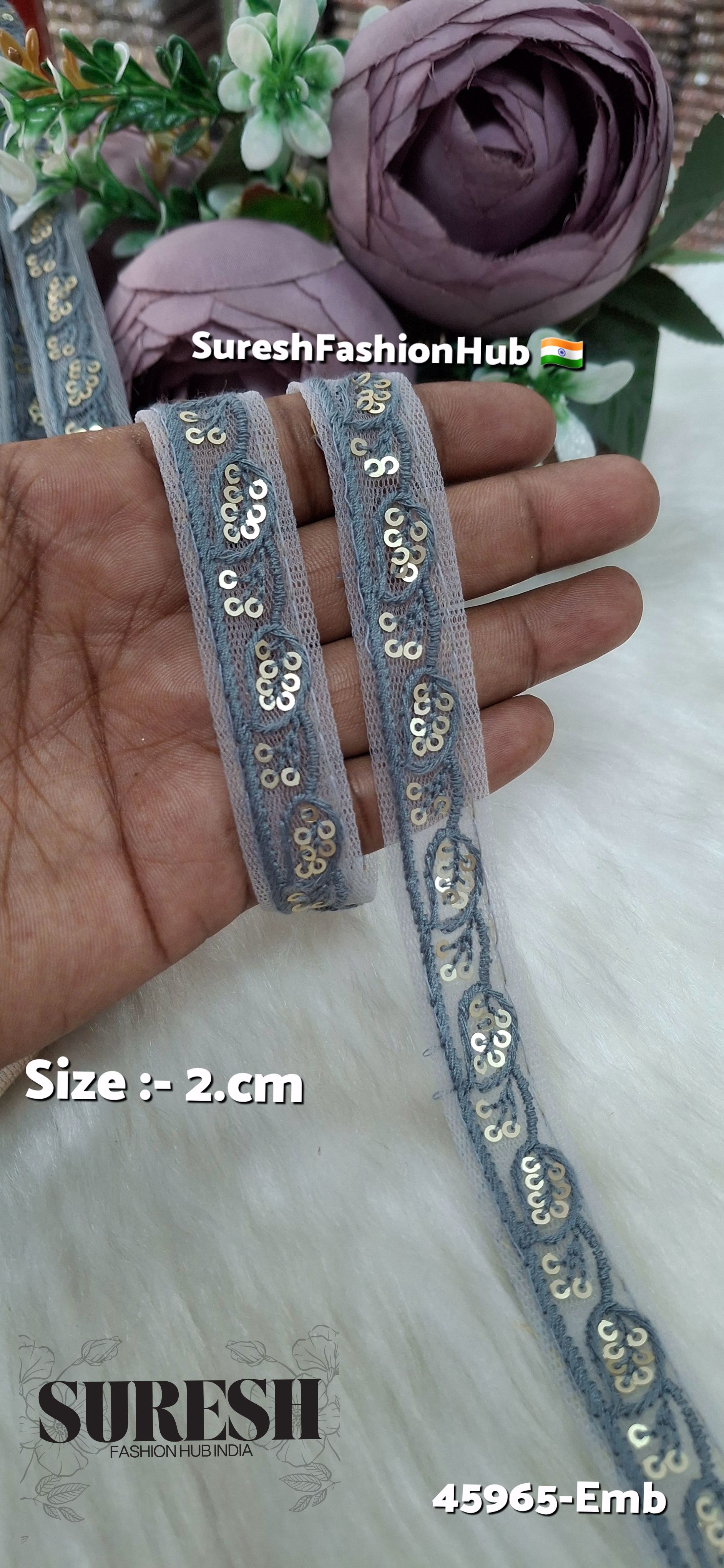 Grey Tone-on-Tone Embroidery Lace