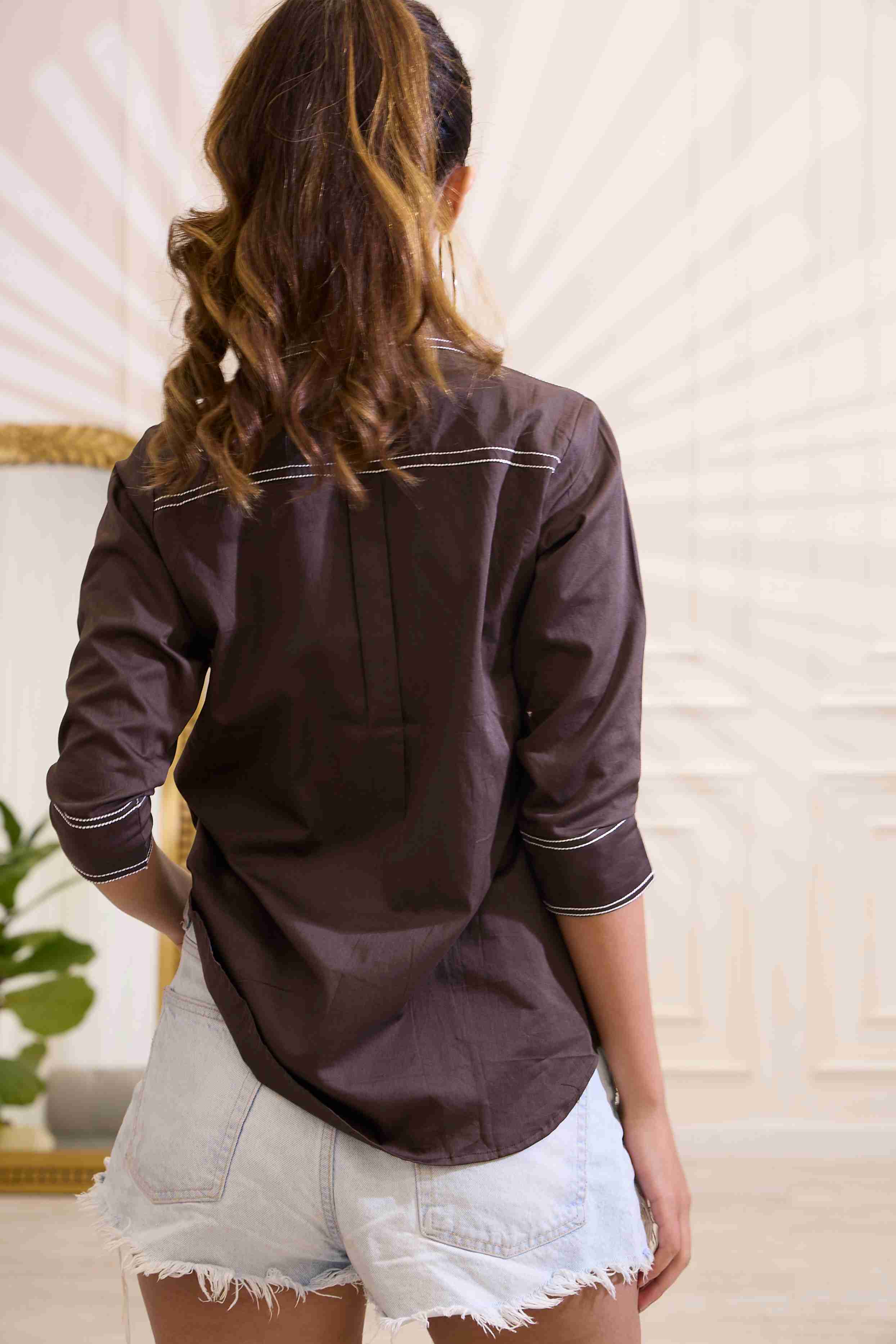 Brown Embroidered Shirt