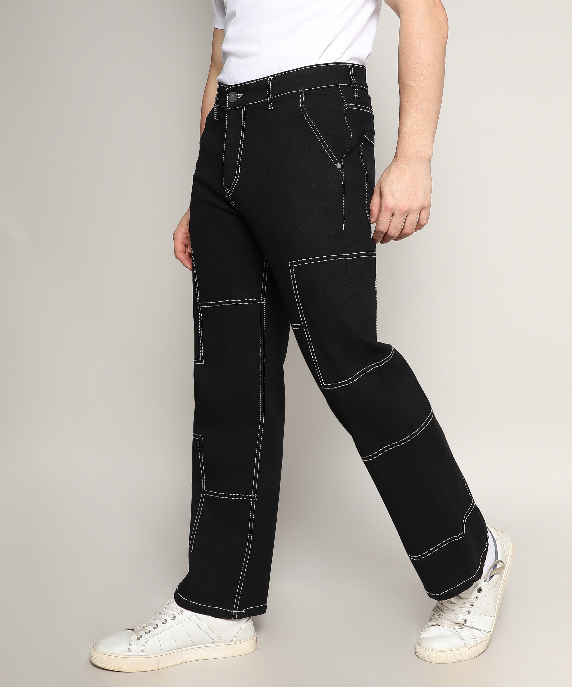Men's Jet Black Solid Wide Leg Jeans
