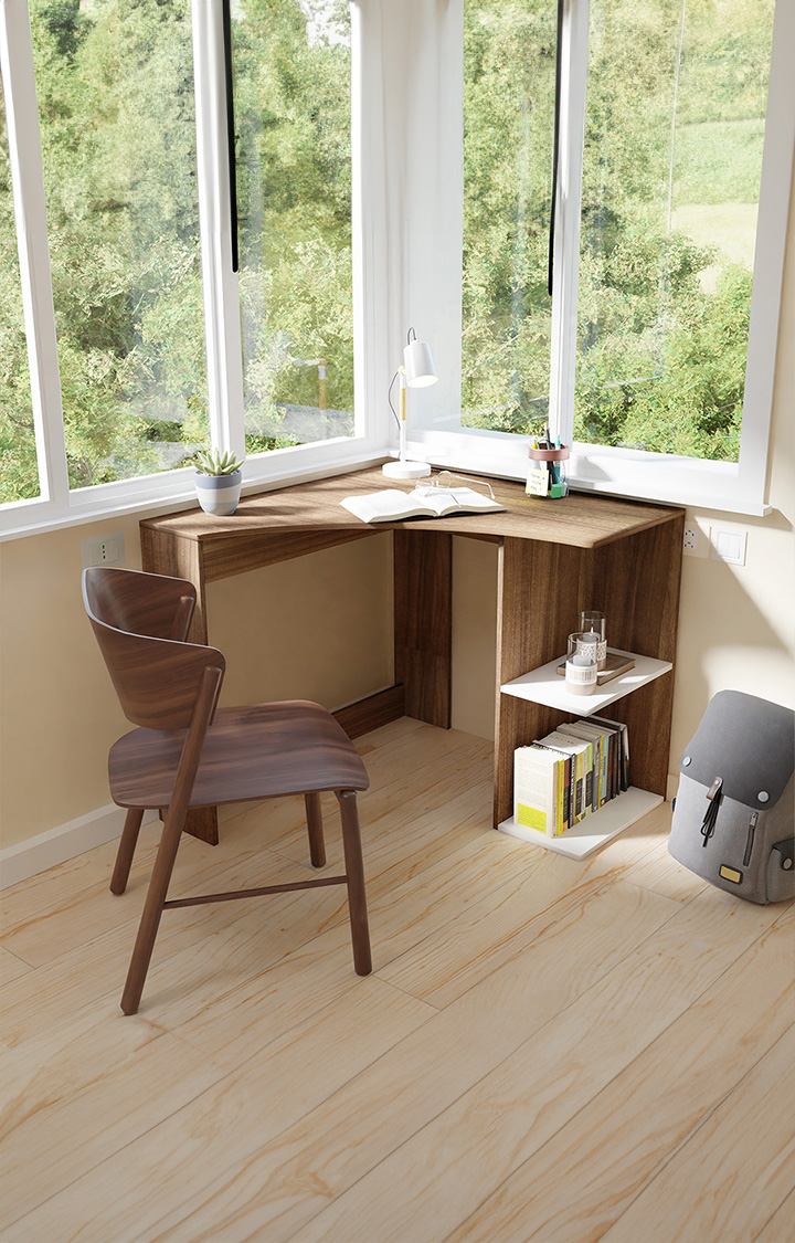 NEUDOT Cruze Corner Study Table - Leon Teak | Corner Study Table for Students | 1 Wood Study Table | Office Table | Desk for Work from Home | 1 Year Warranty