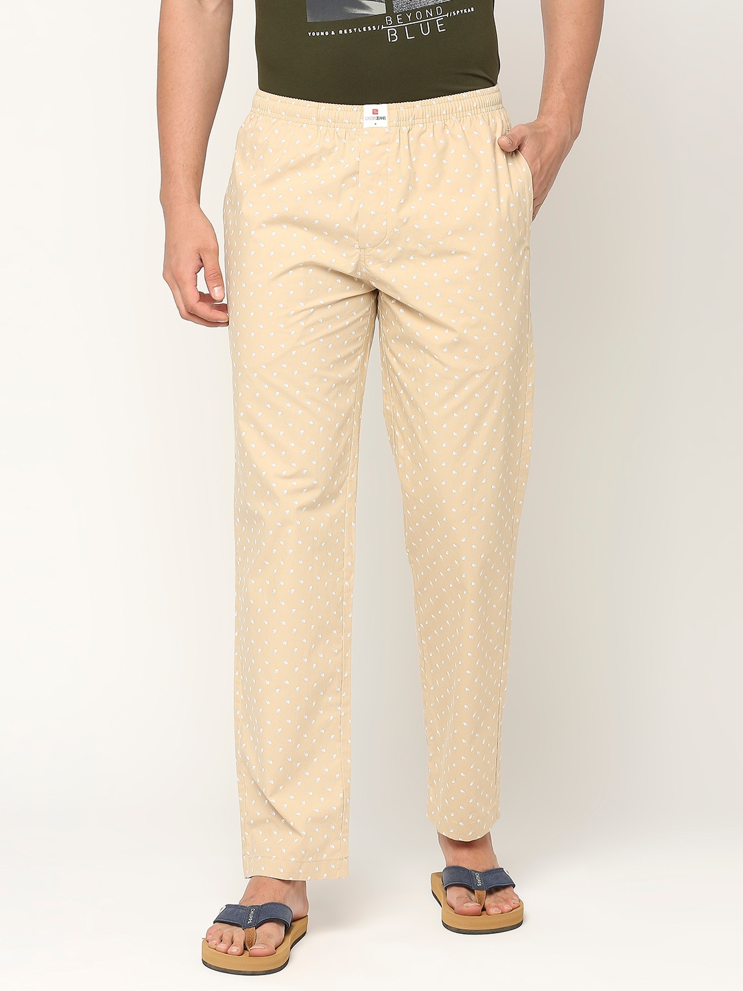 Spykar | Underjeans by Spykar Premium Cotton Printed Men Beige Pyjama 0