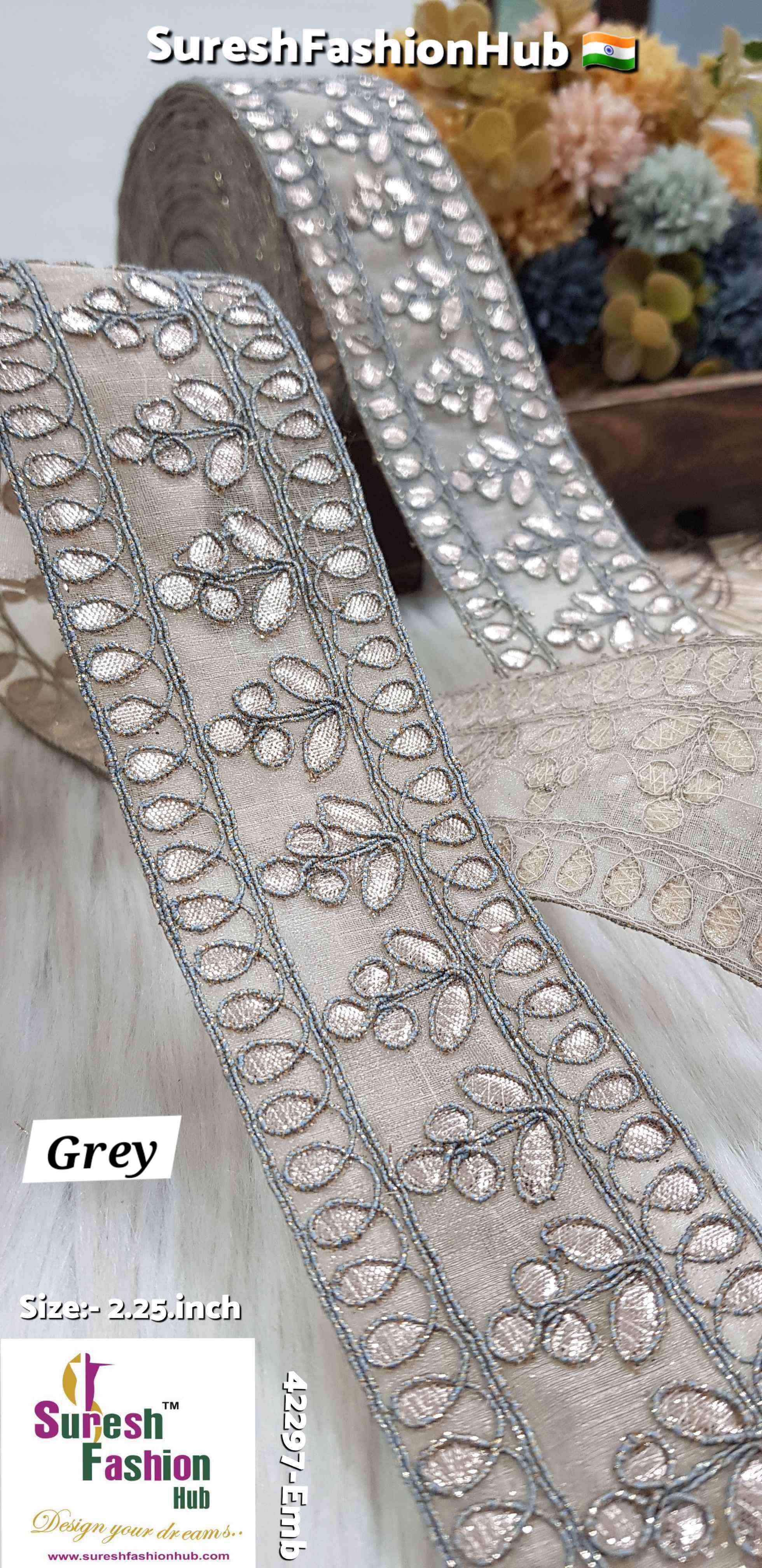 Cute Petal Laser Gota Lace  Grey