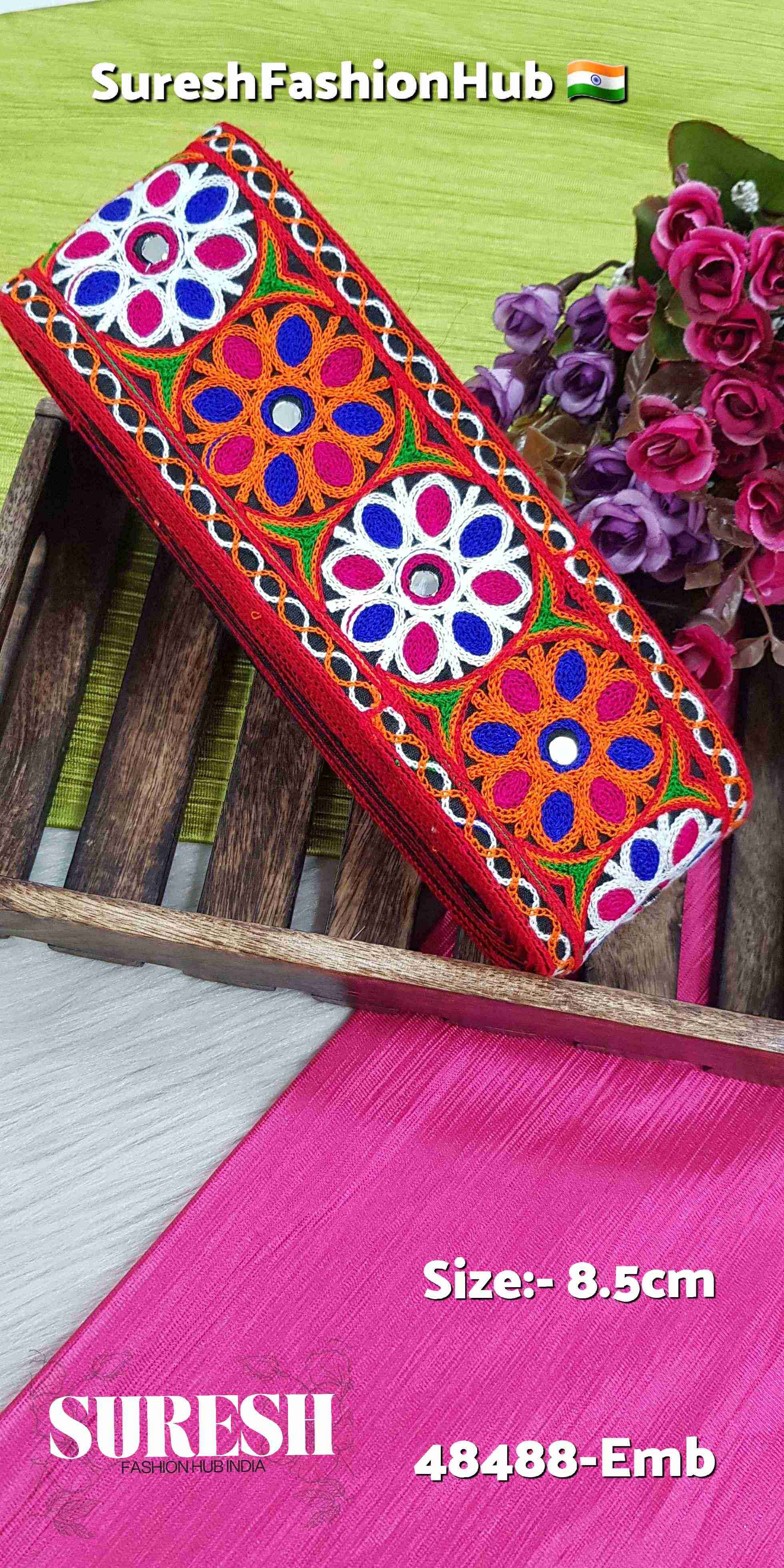 Navratri Garden Bloom Embroidery Lace – Multi Color | 48488-Emb