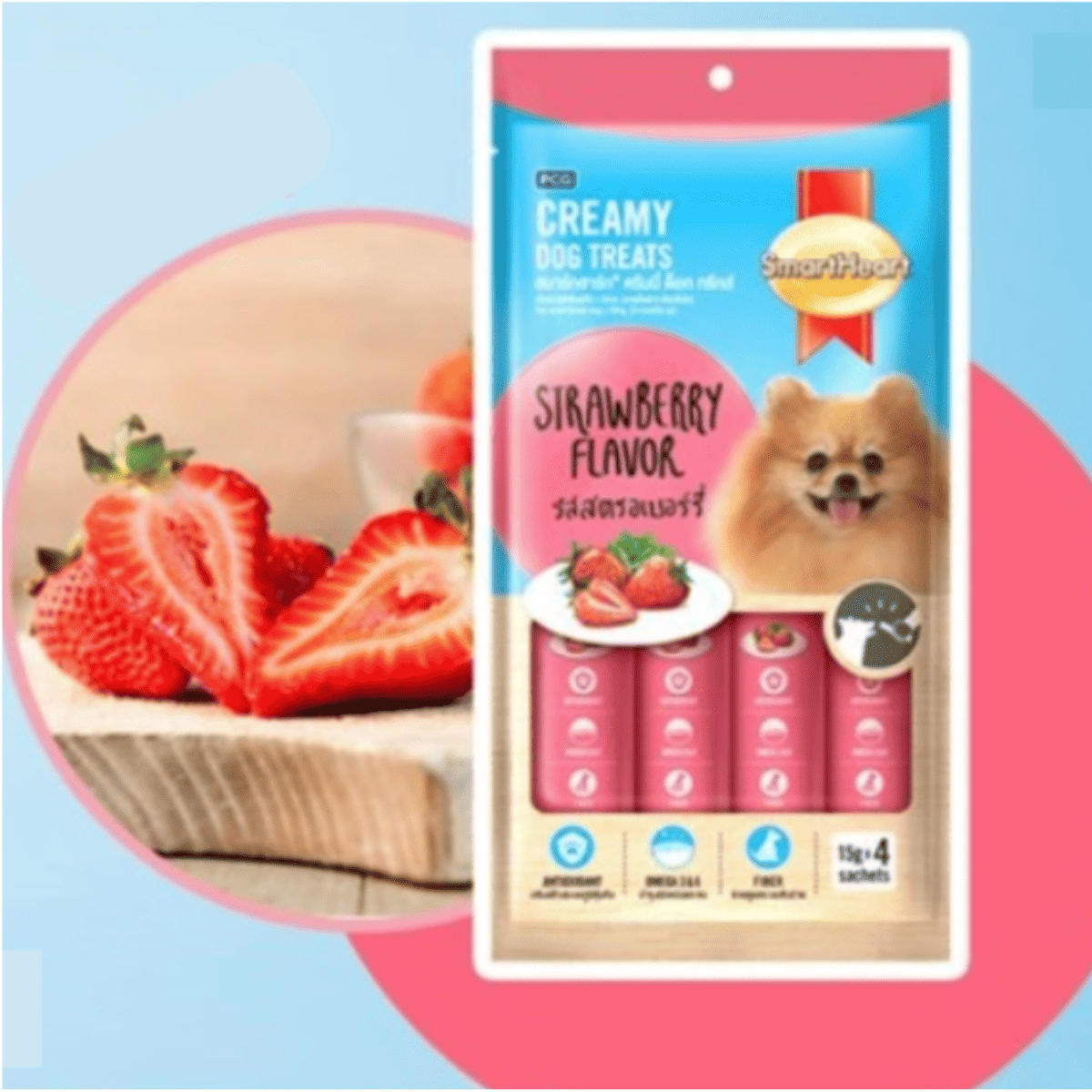 SmartHeart Strawberry Flavor Creamy Dog Treats - 60g