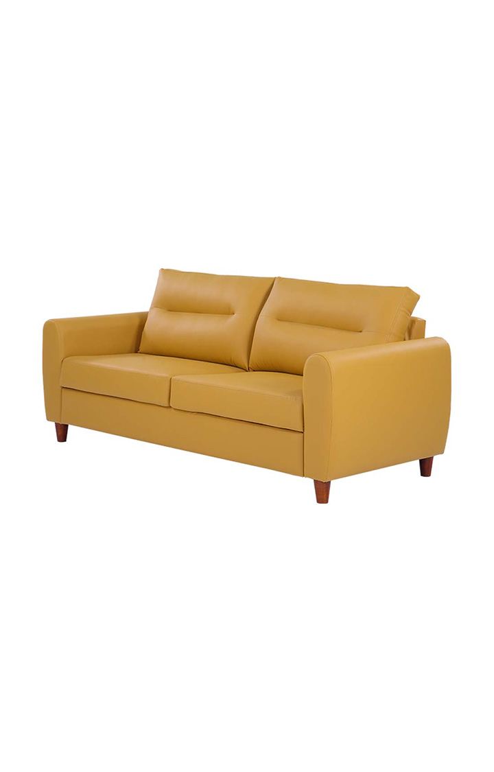 neudot Scott Sofa for Living Room |3 Persons Sofa|Premium Leatherette with Cushioned Armrest | Solid Wood Frame|3 Seater in Husky Yellow Color